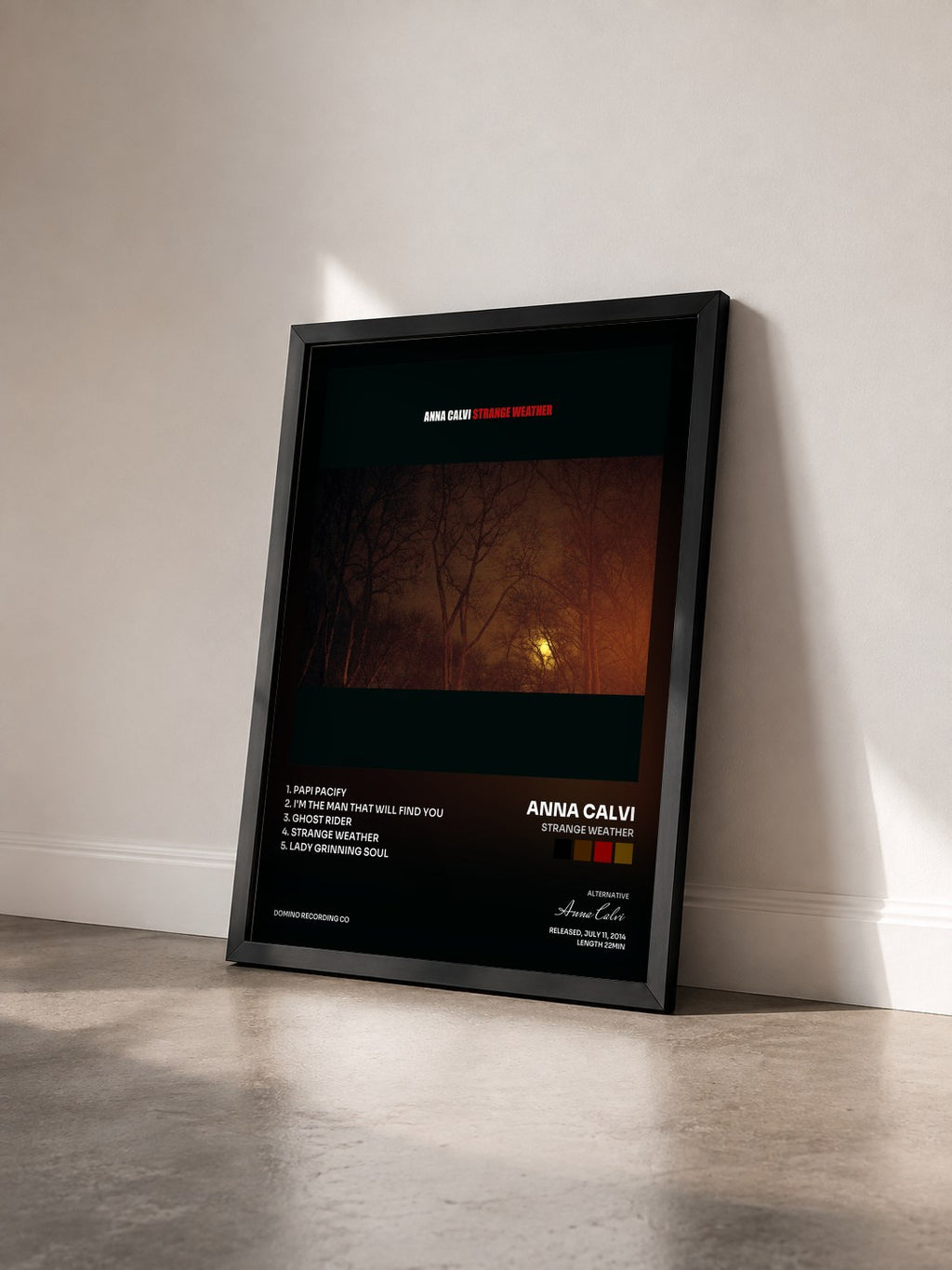 #noir Tableau de l'album Strange Weather de Anna Calvi vu de trois quarts, cadre noir
