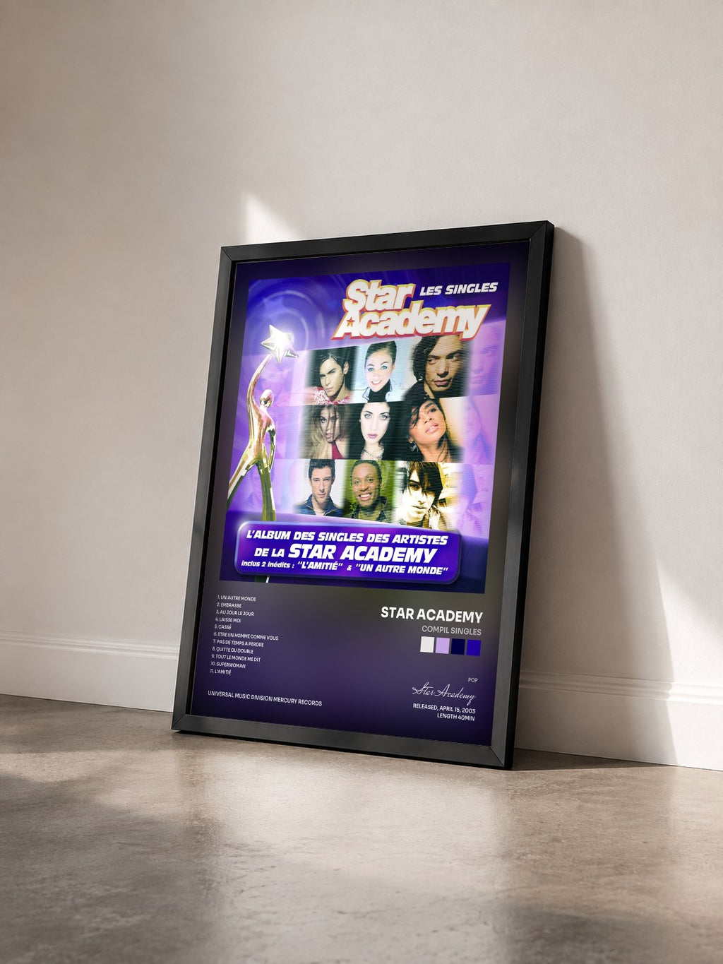 #noir Tableau de l'album Compil Singles de Star Academy vu de trois quarts, cadre noir