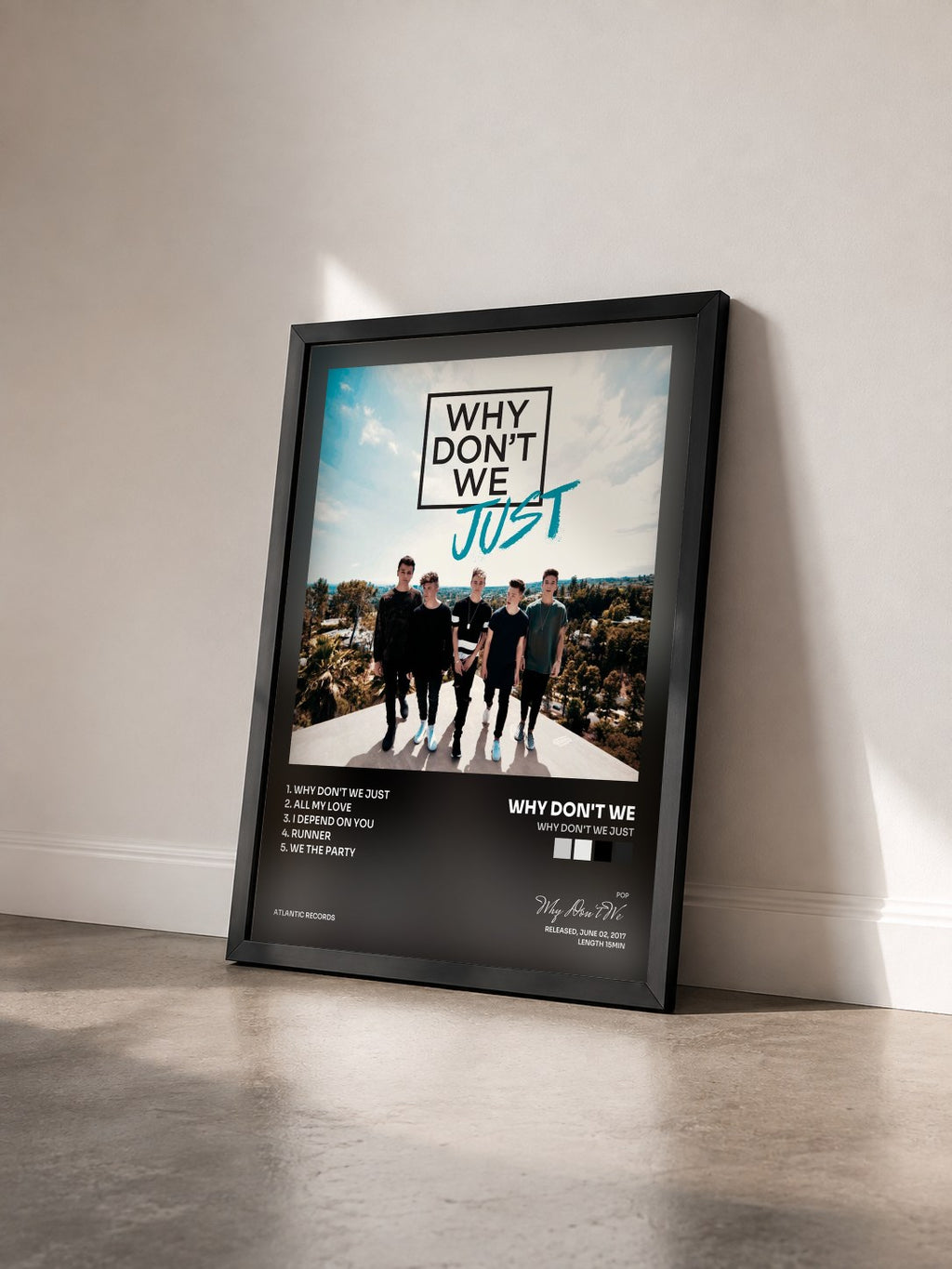#noir Tableau de l'album Why Don't We Just de Why Don't We vu de trois quarts, cadre noir