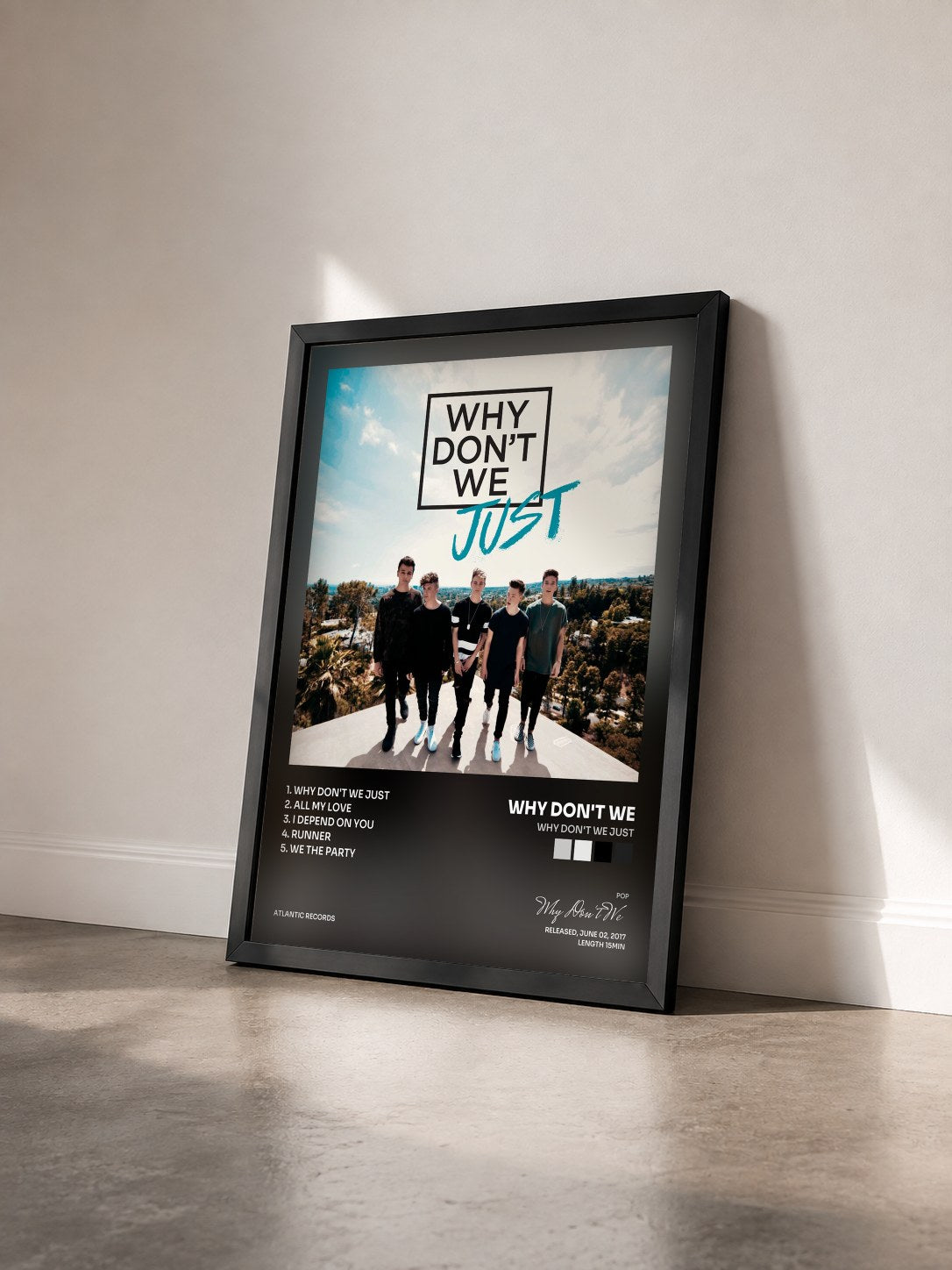 #noir Tableau de l'album Why Don't We Just de Why Don't We vu de trois quarts, cadre noir