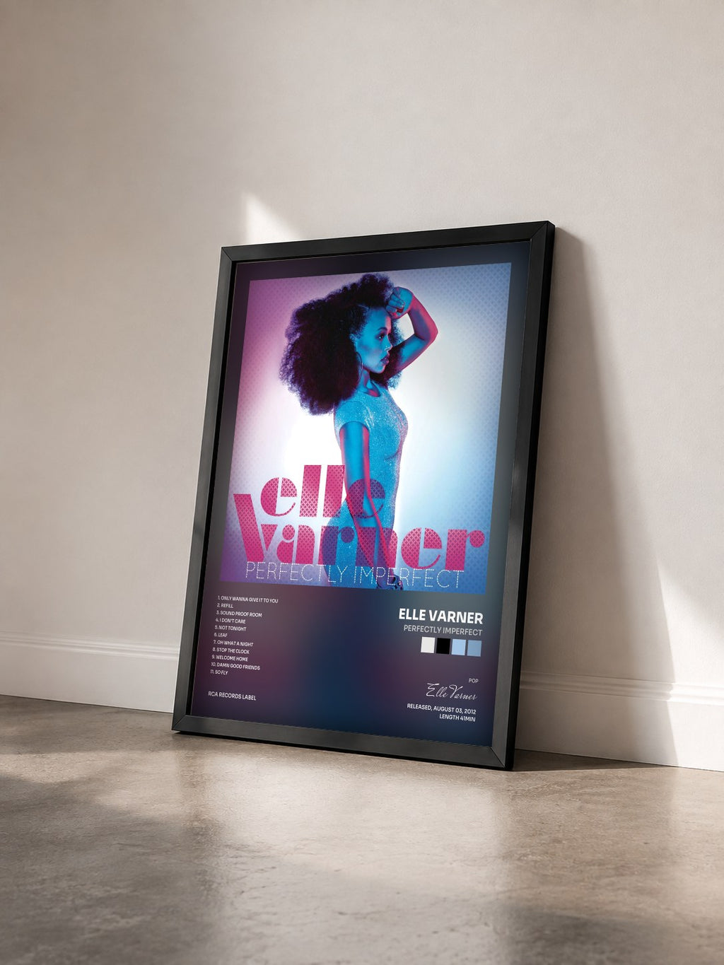 #noir Tableau de l'album Perfectly Imperfect de Elle Varner vu de trois quarts, cadre noir