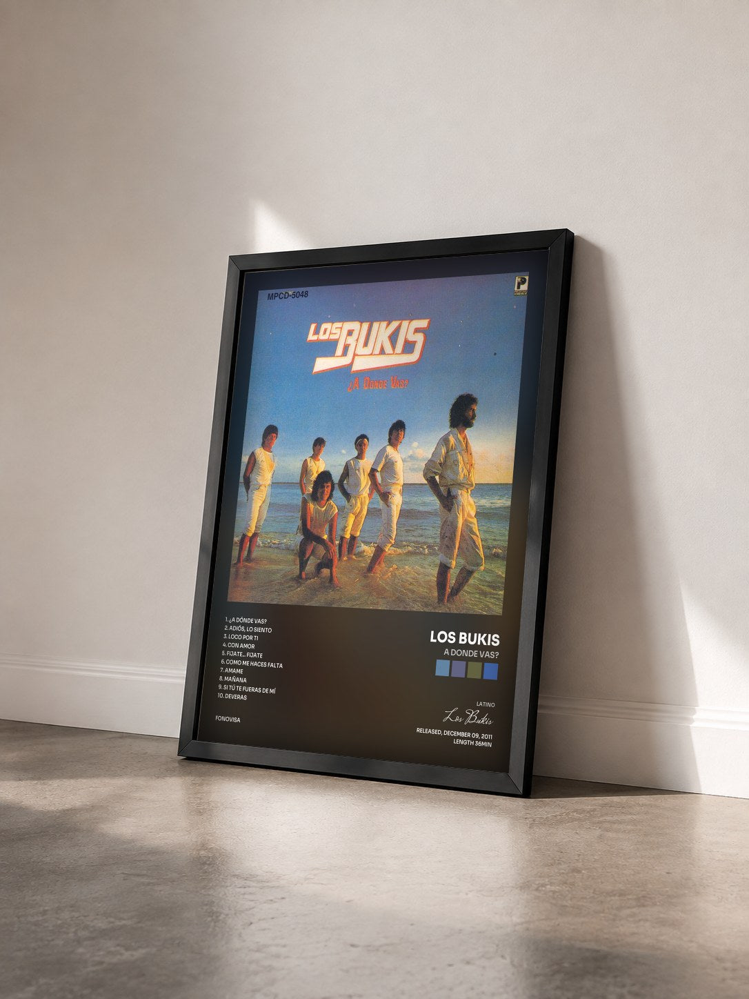 #noir Tableau de l'album A Donde Vas? de Los Bukis vu de trois quarts, cadre noir