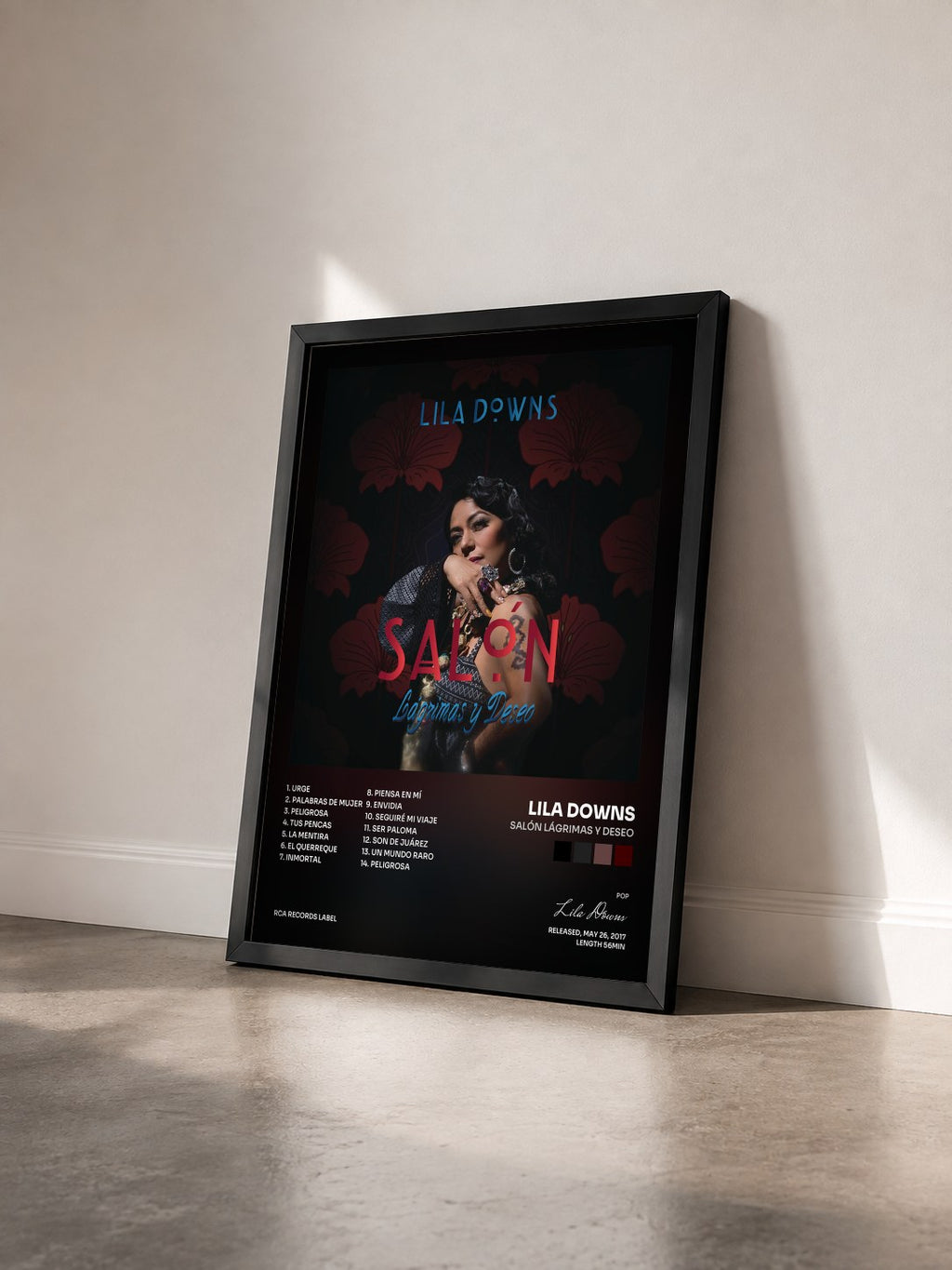 #noir Tableau de l'album Salón Lágrimas y Deseo de Lila Downs vu de trois quarts, cadre noir