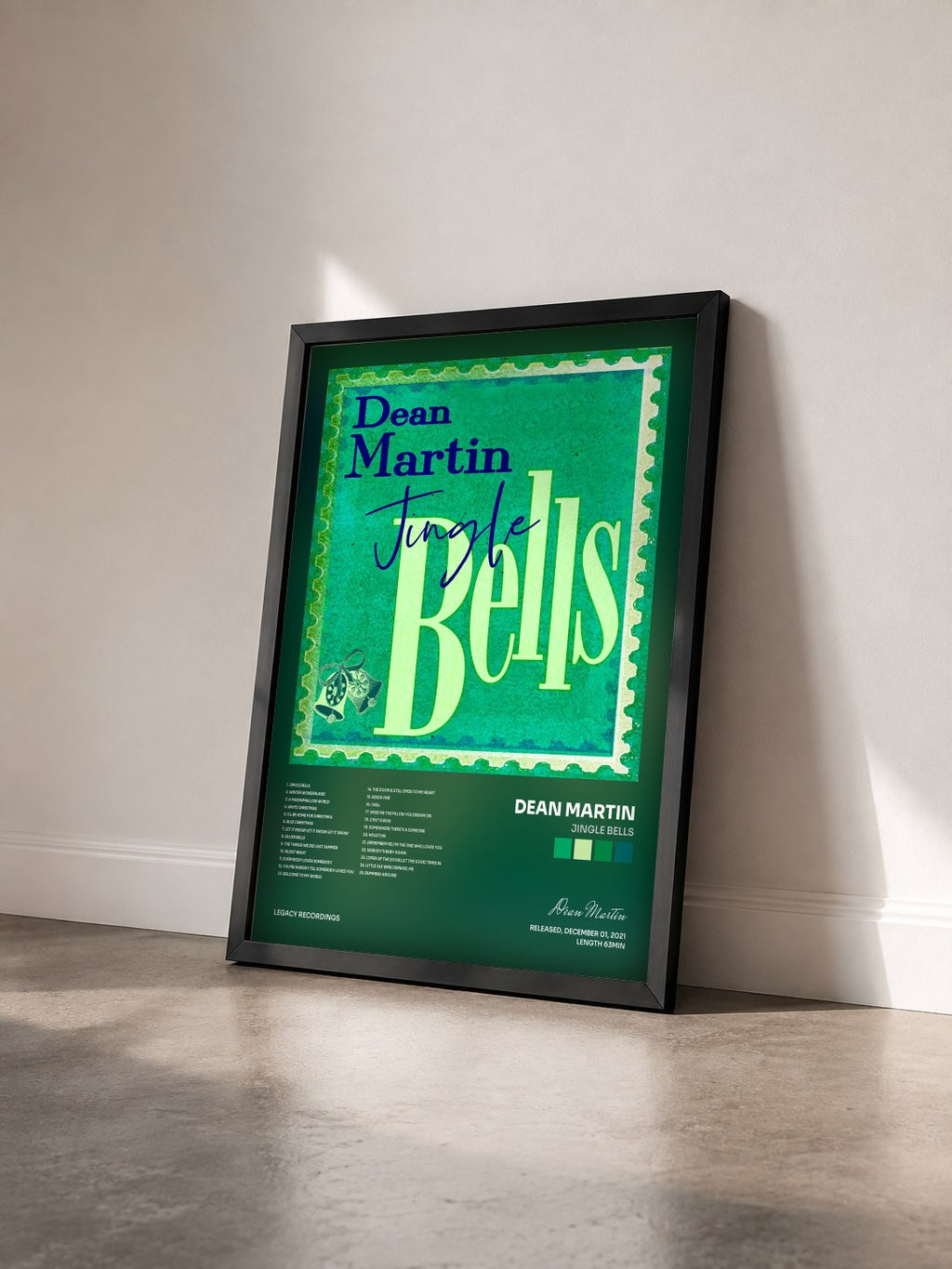 #noir Tableau de l'album Jingle Bells de Dean Martin vu de trois quarts, cadre noir