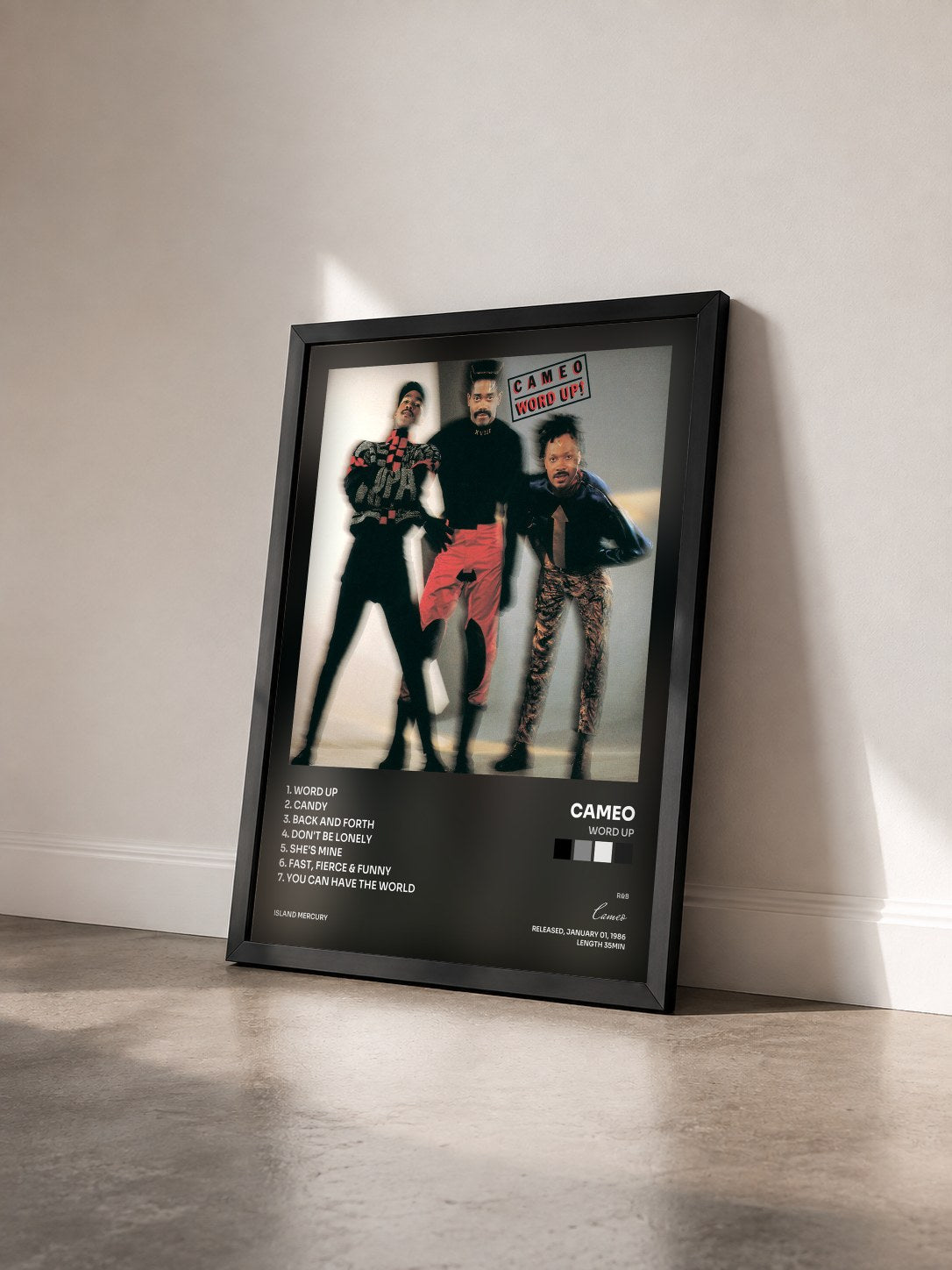 #noir Tableau de l'album Word Up de Cameo vu de trois quarts, cadre noir