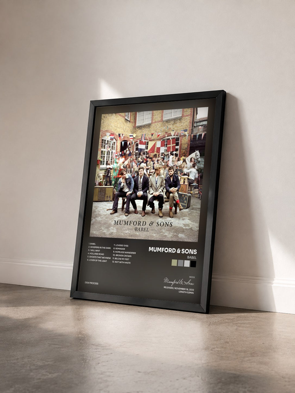 #noir Tableau de l'album Babel de Mumford & Sons vu de trois quarts, cadre noir
