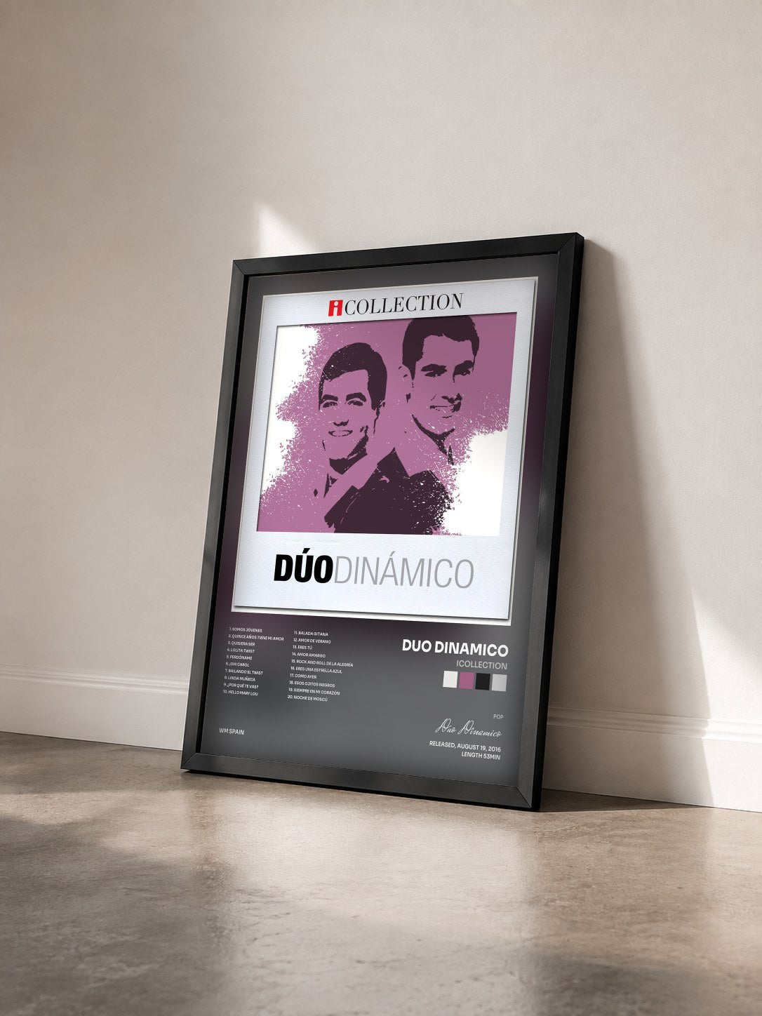 #noir Tableau de l'album iCollection de Duo Dinamico vu de trois quarts, cadre noir
