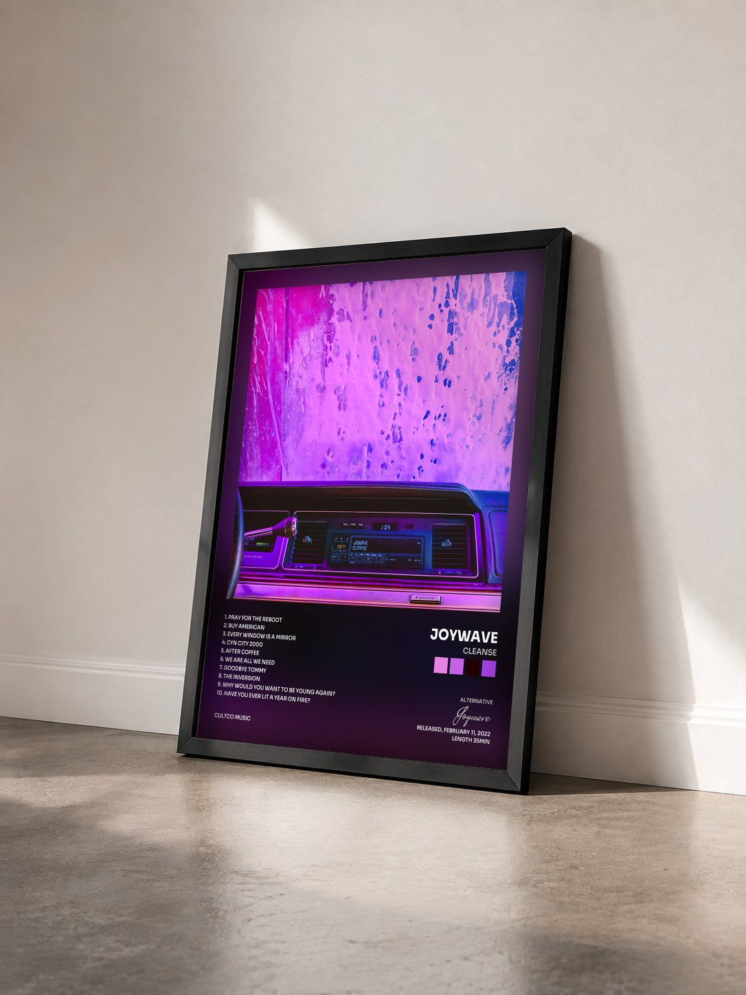#noir Tableau de l'album Cleanse de Joywave vu de trois quarts, cadre noir