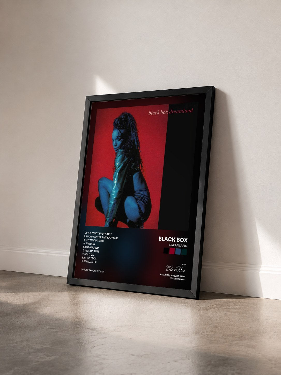 #noir Tableau de l'album Dreamland de Black Box vu de trois quarts, cadre noir