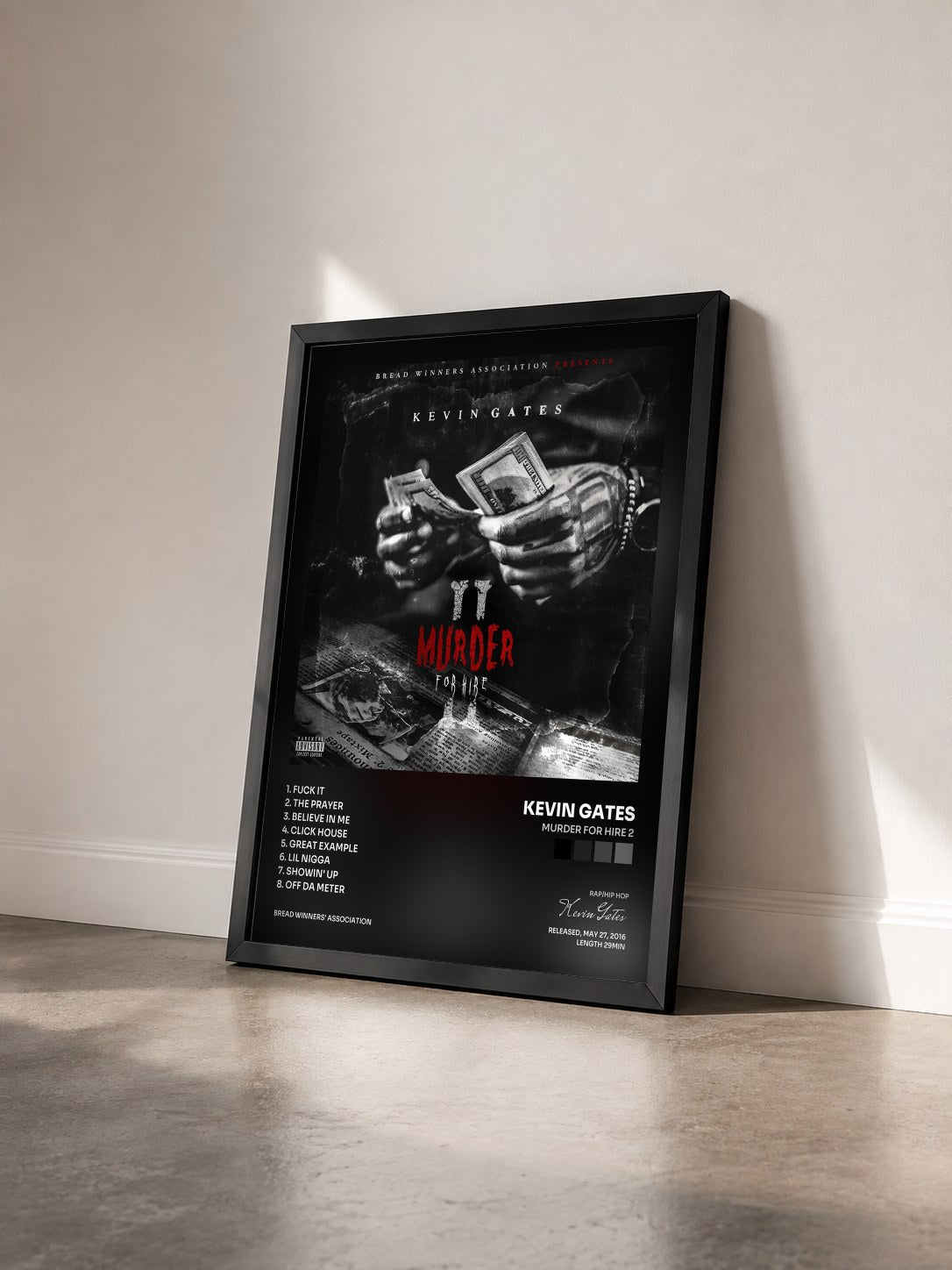 #noir Tableau de l'album Murder for Hire 2 de Kevin Gates vu de trois quarts, cadre noir