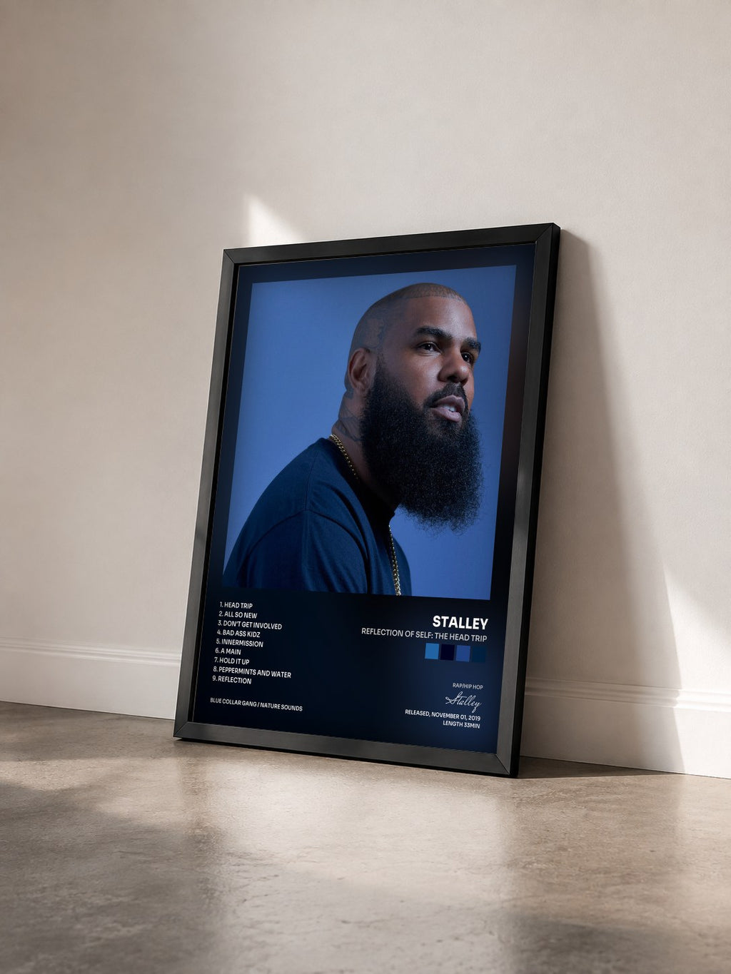 #noir Tableau de l'album Reflection of Self: The Head Trip de Stalley vu de trois quarts, cadre noir