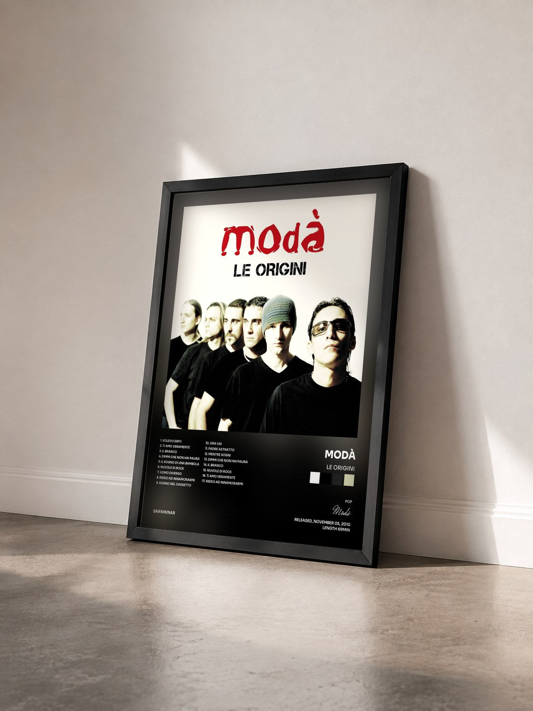 #noir Tableau de l'album Le origini de Modà vu de trois quarts, cadre noir