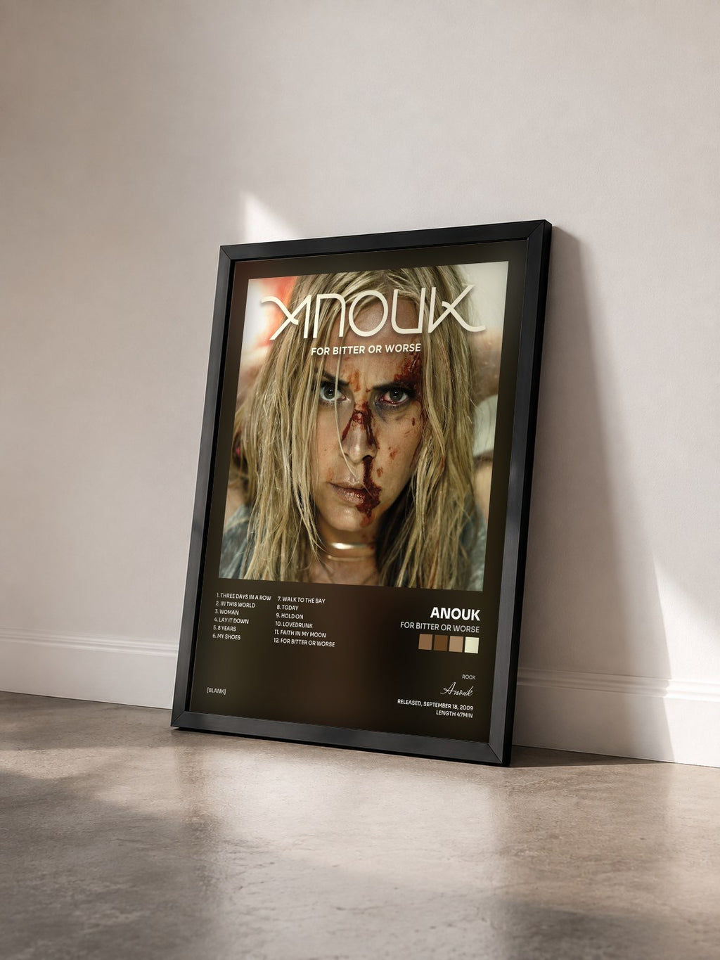 #noir Tableau de l'album For Bitter Or Worse de Anouk vu de trois quarts, cadre noir