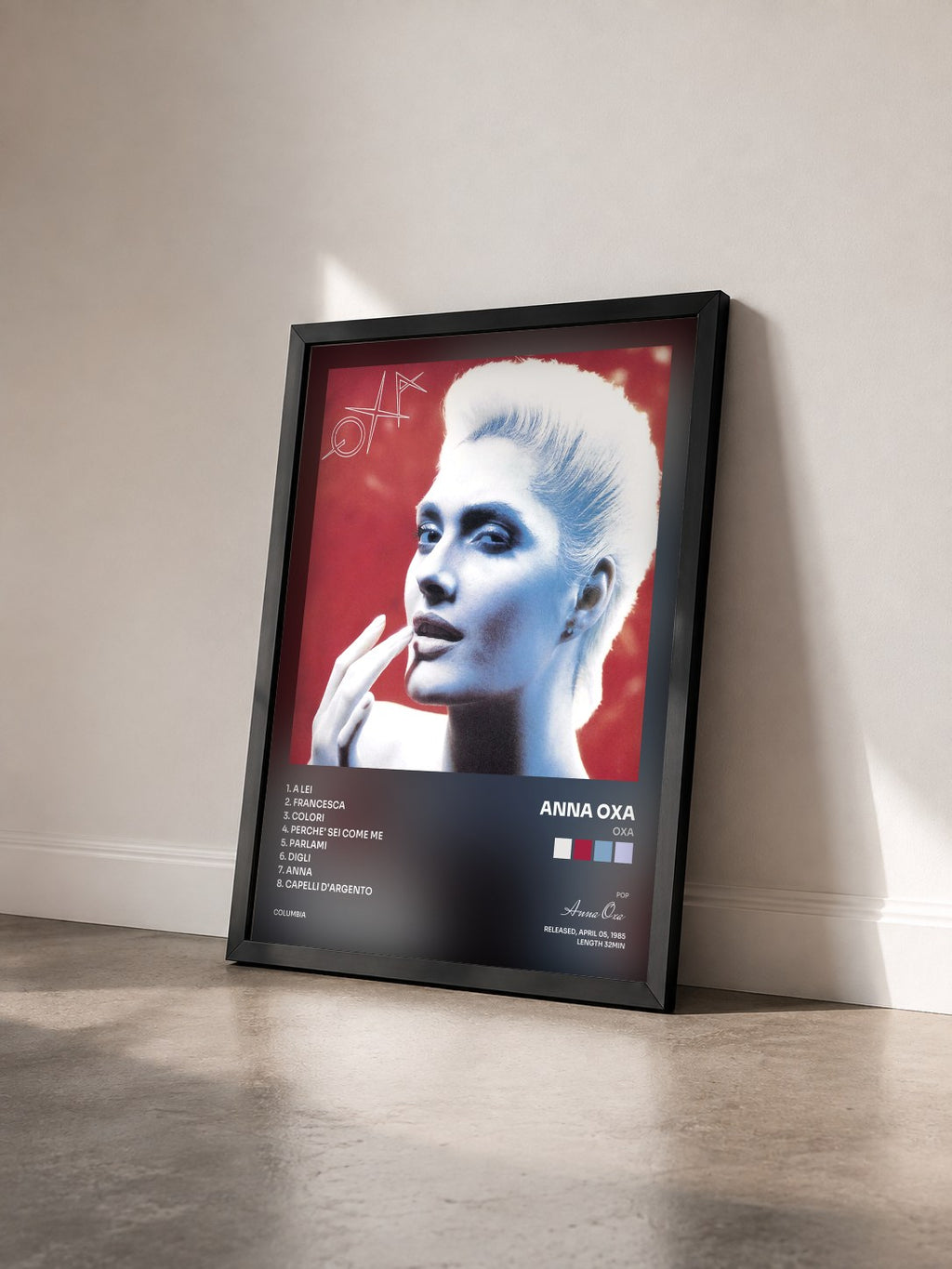 #noir Tableau de l'album Oxa de Anna Oxa vu de trois quarts, cadre noir