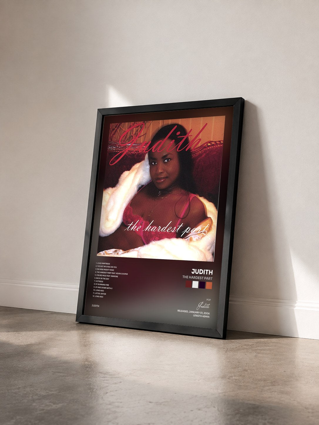 #noir Tableau de l'album The Hardest Part de Judith vu de trois quarts, cadre noir