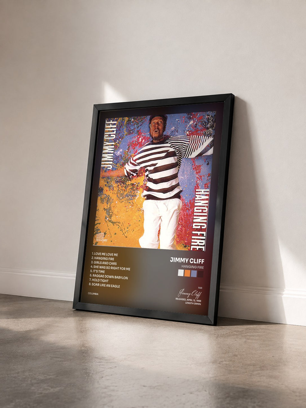 #noir Tableau de l'album Hanging Fire de Jimmy Cliff vu de trois quarts, cadre noir
