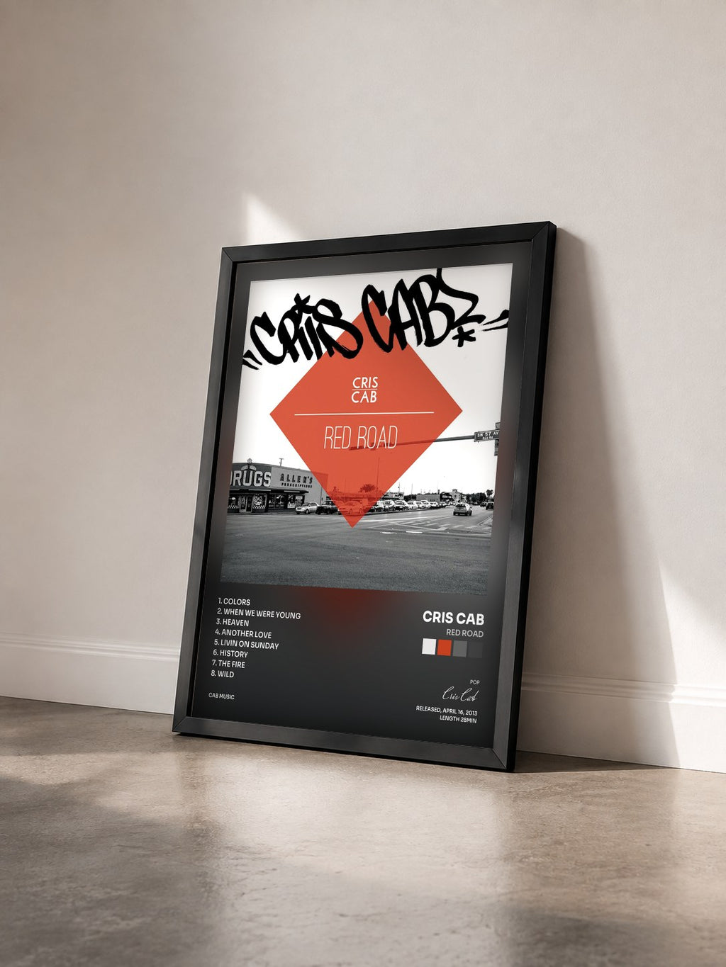 #noir Tableau de l'album Red Road de Cris Cab vu de trois quarts, cadre noir