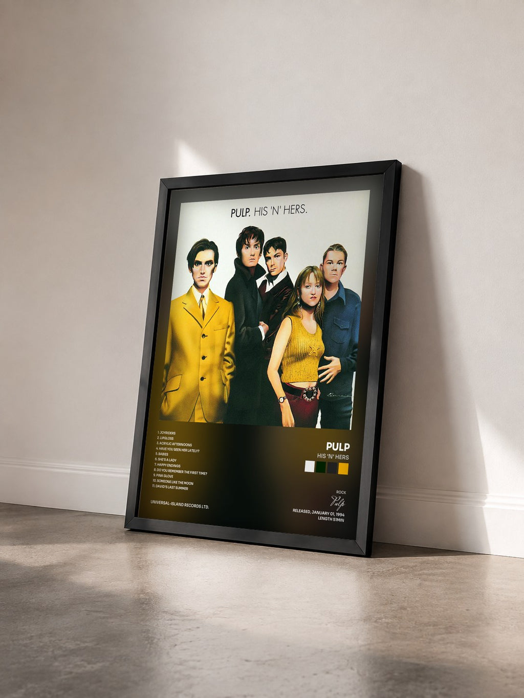 #noir Tableau de l'album His 'N' Hers de Pulp vu de trois quarts, cadre noir