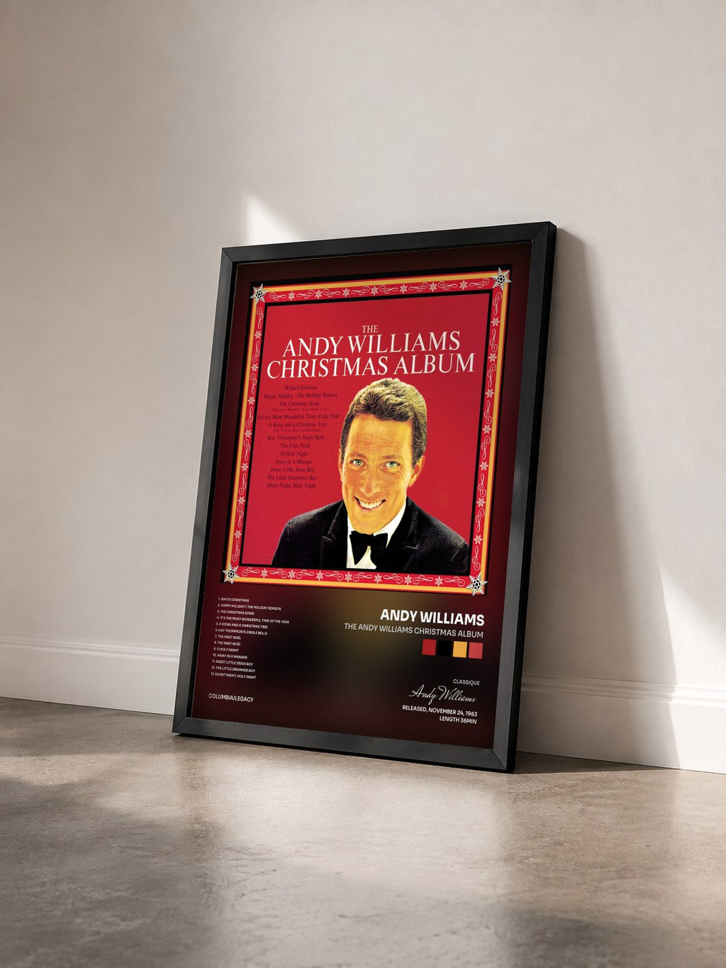 #noir Tableau de l'album The Andy Williams Christmas Album de Andy Williams vu de trois quarts, cadre noir