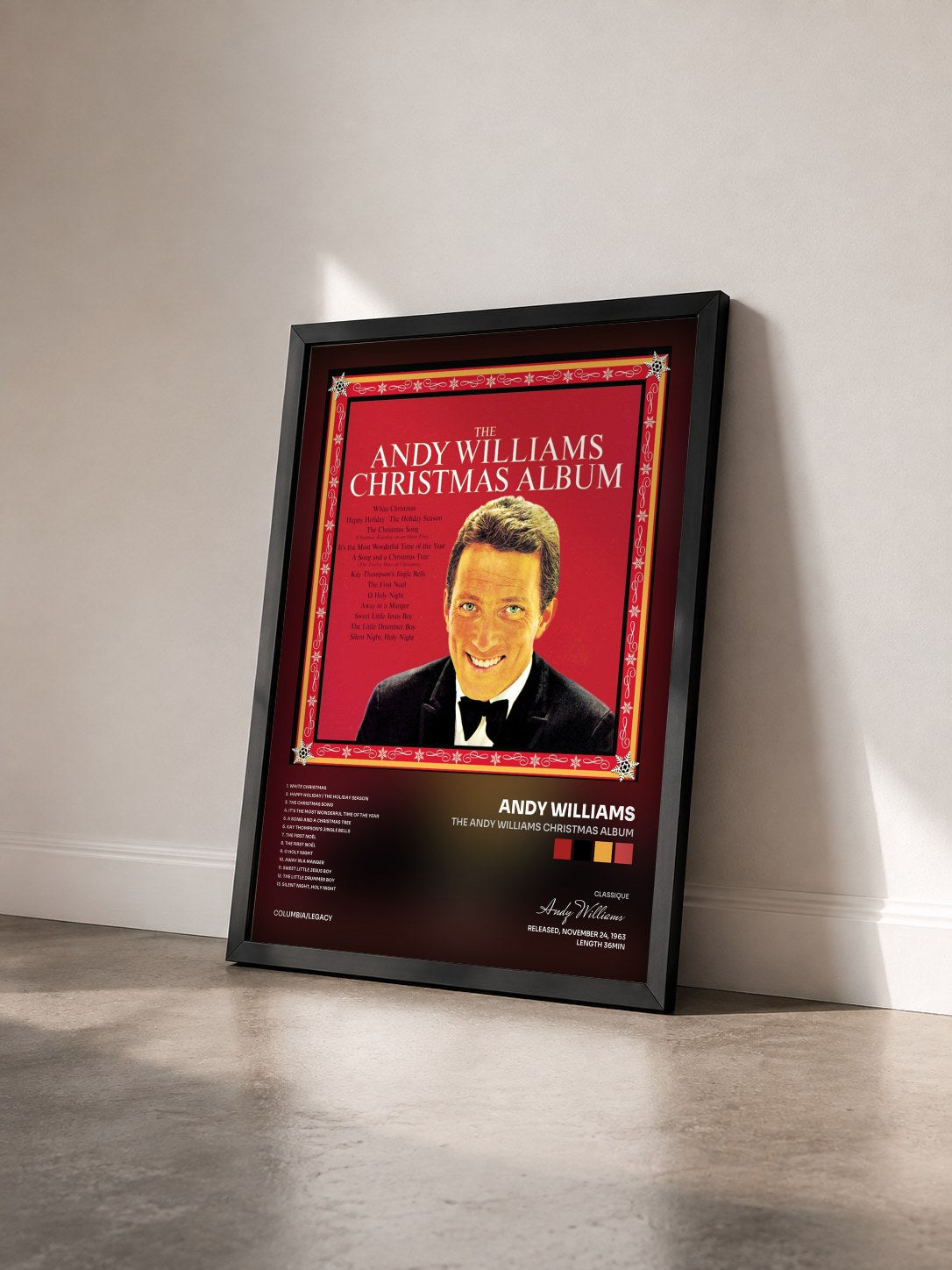 #noir Tableau de l'album The Andy Williams Christmas Album de Andy Williams vu de trois quarts, cadre noir
