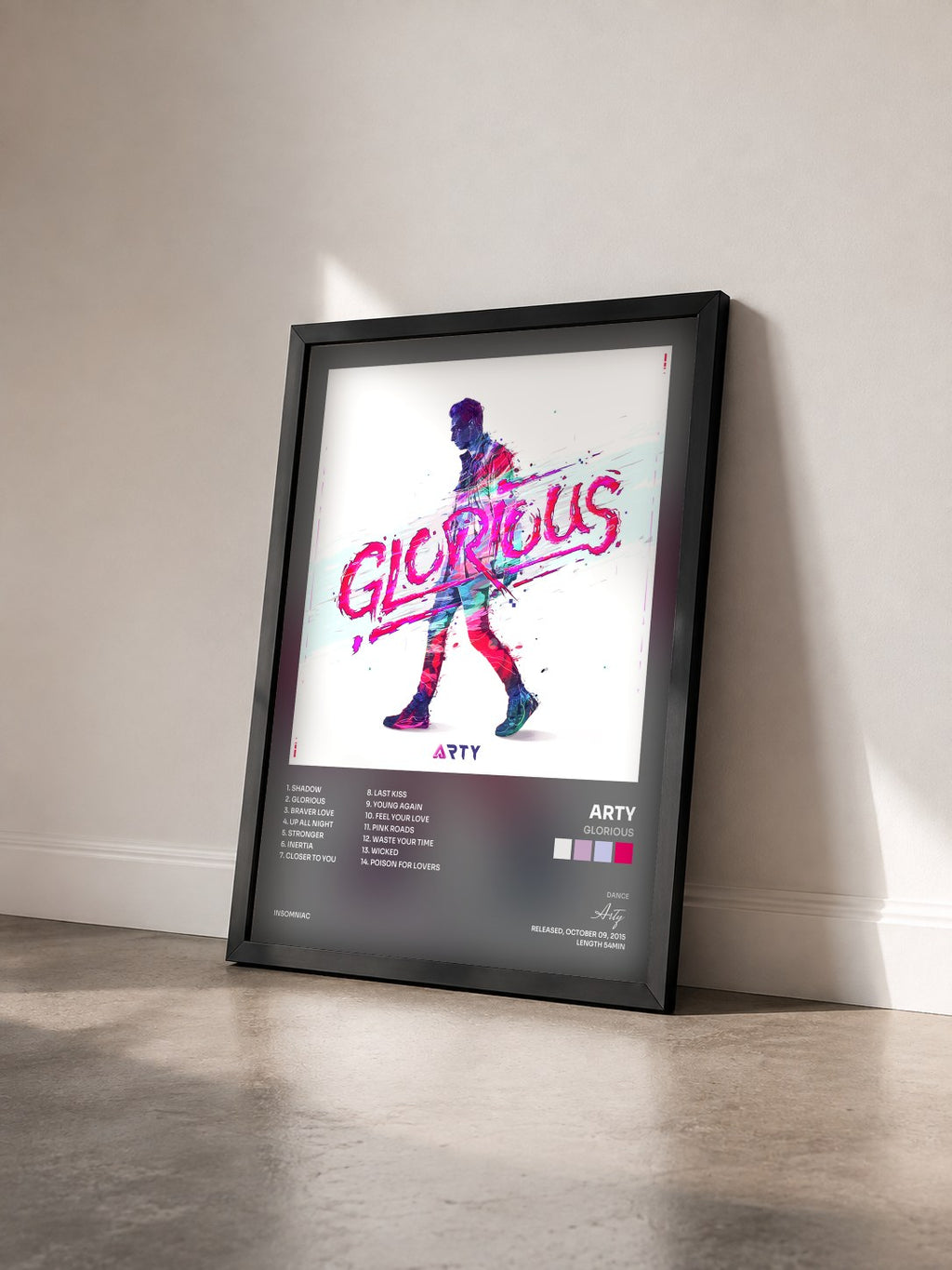 #noir Tableau de l'album Glorious de Arty vu de trois quarts, cadre noir