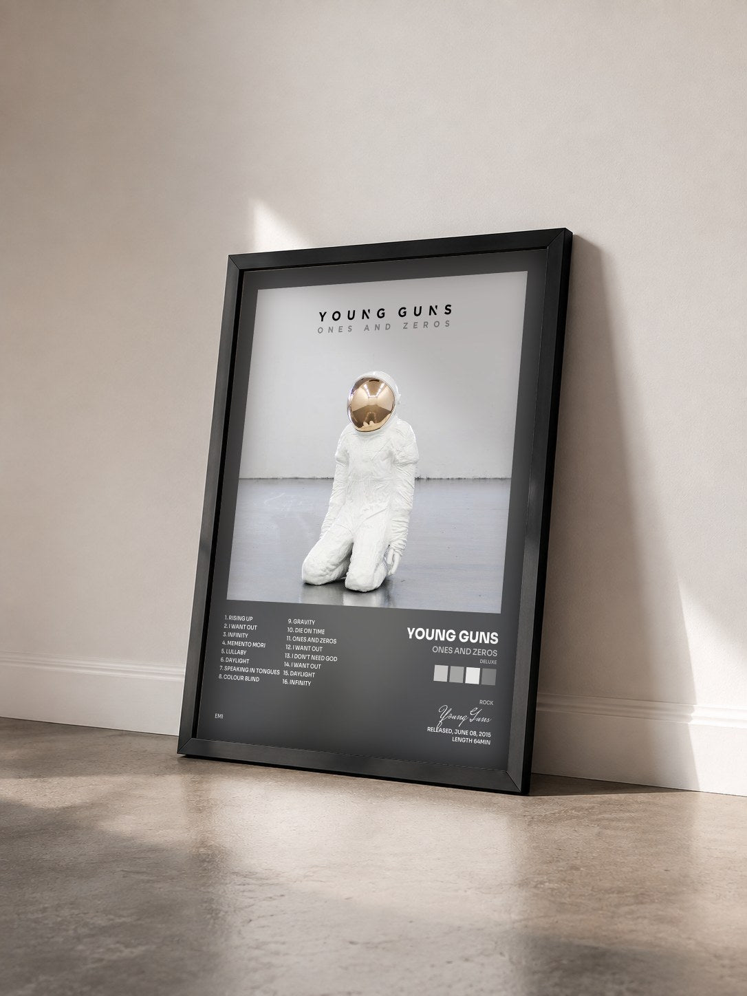 #noir Tableau de l'album Ones And Zeros (Deluxe) de Young Guns vu de trois quarts, cadre noir