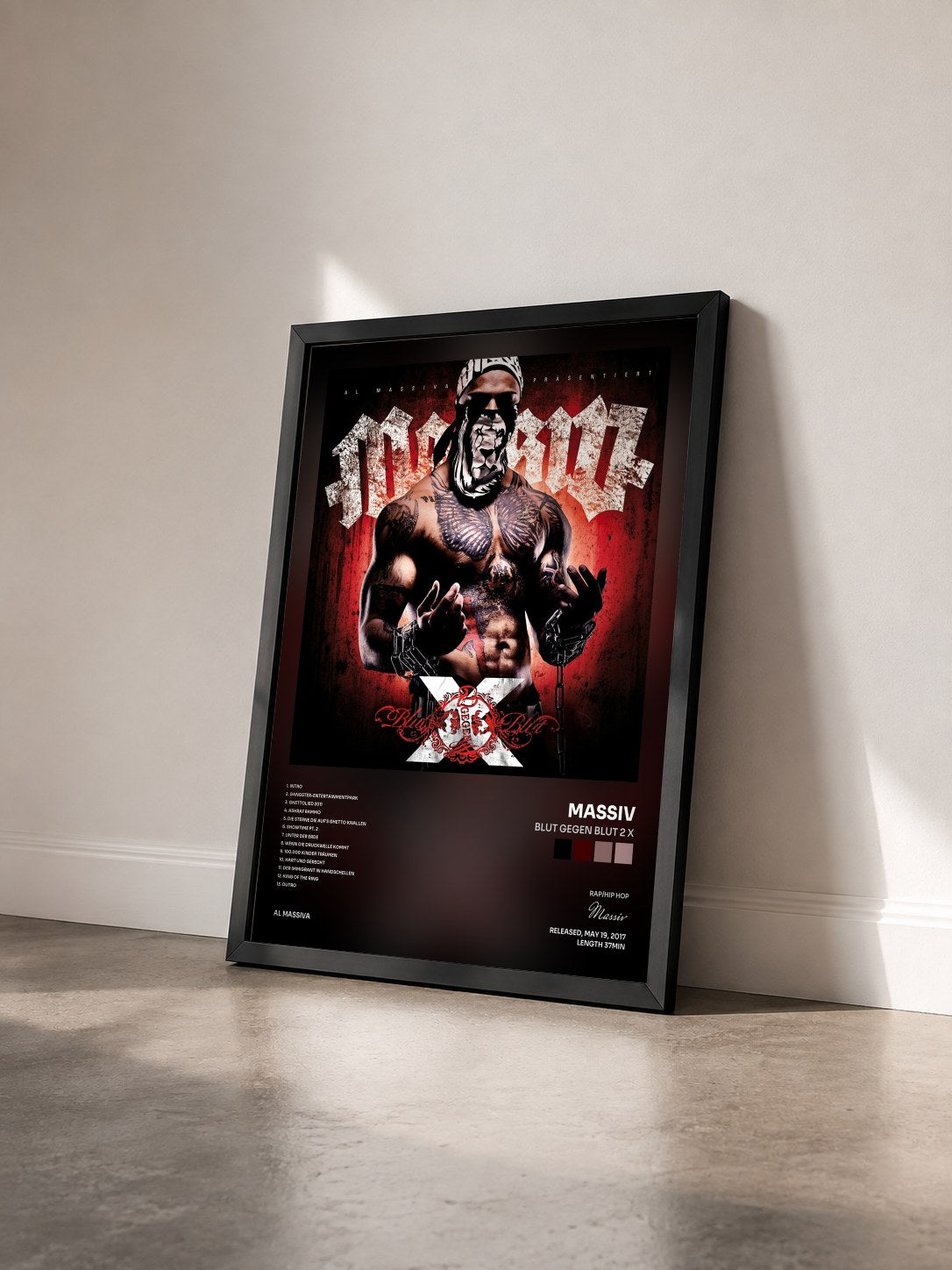 #noir Tableau de l'album Blut gegen Blut 2 X de Massiv vu de trois quarts, cadre noir