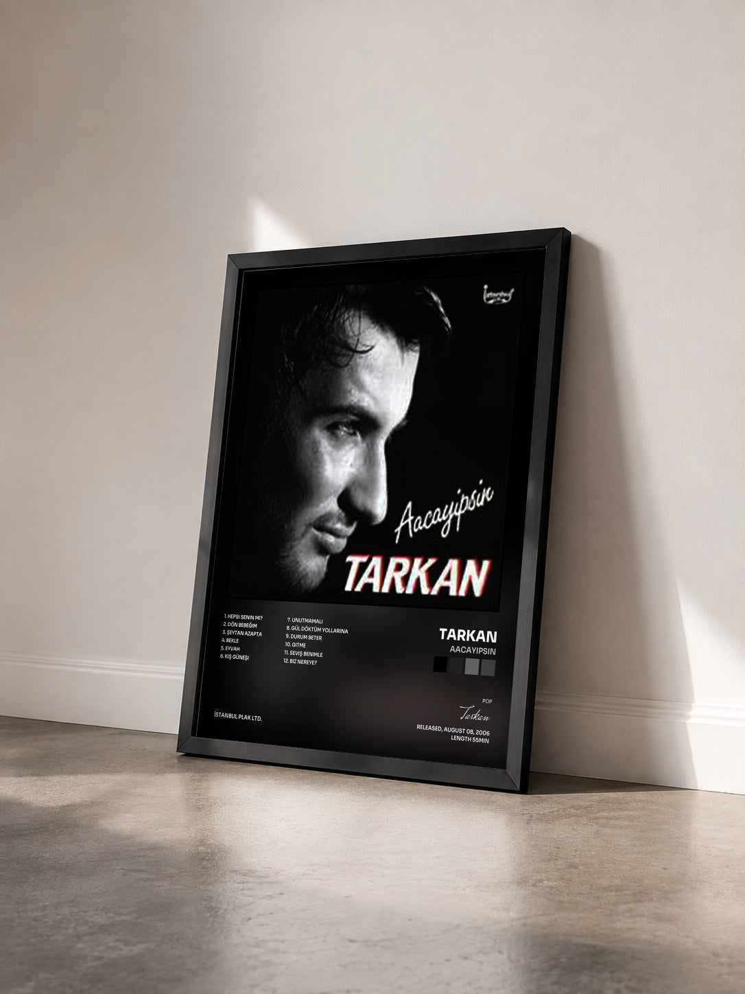 #noir Tableau de l'album Aacayipsin de Tarkan vu de trois quarts, cadre noir