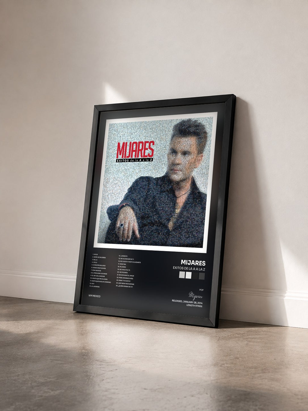 #noir Tableau de l'album Exitos De la A a la Z de Mijares vu de trois quarts, cadre noir