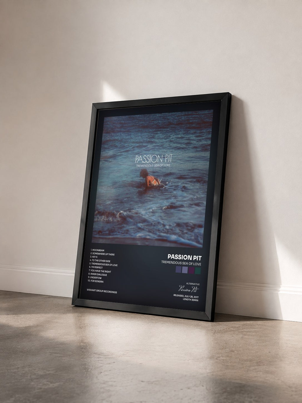 #noir Tableau de l'album Tremendous Sea of Love de Passion Pit vu de trois quarts, cadre noir