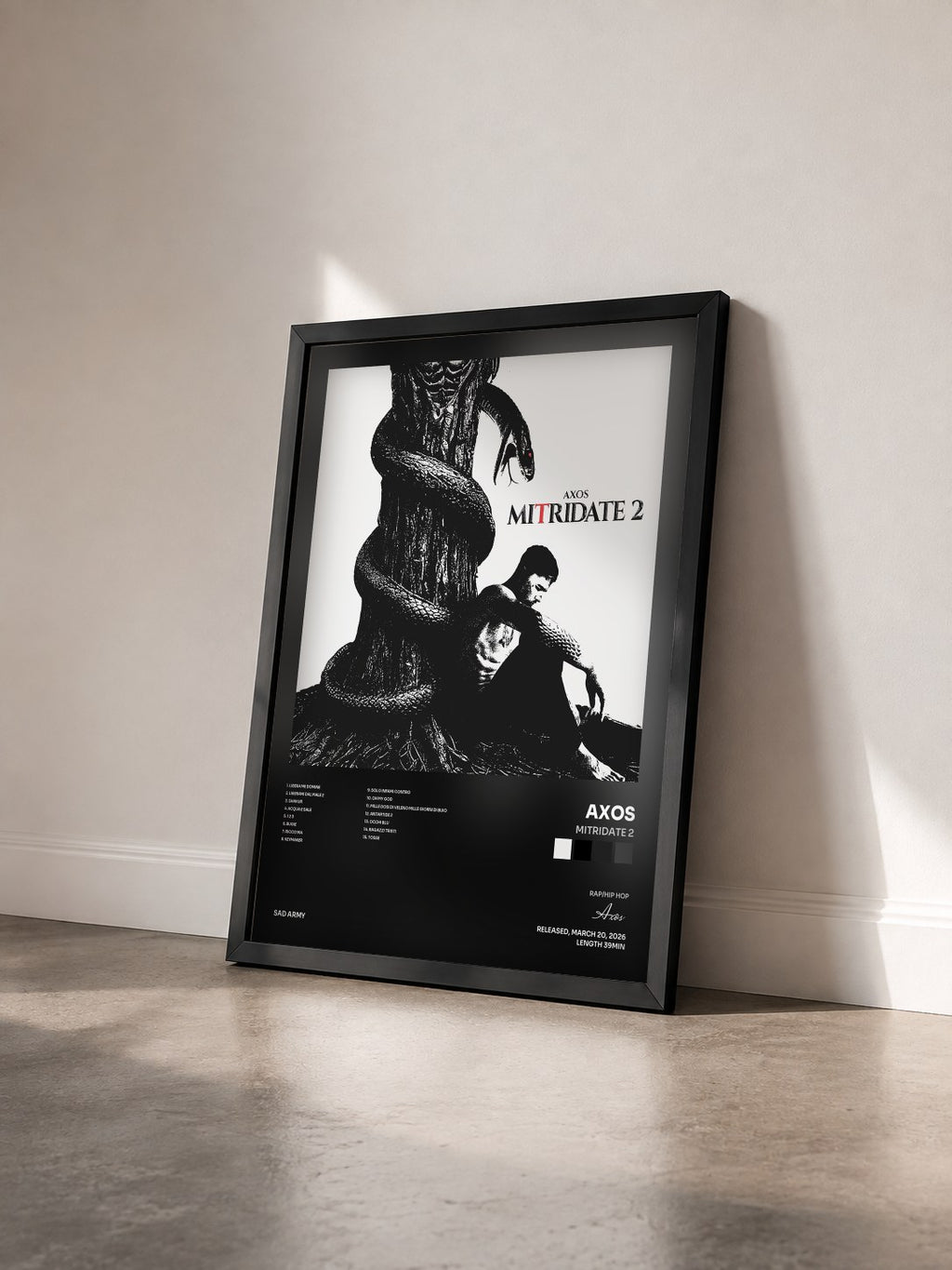 #noir Tableau de l'album MITRIDATE 2 de Axos vu de trois quarts, cadre noir