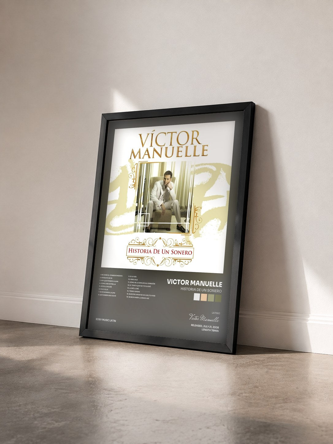 #noir Tableau de l'album Historia De Un Sonero de Victor Manuelle vu de trois quarts, cadre noir