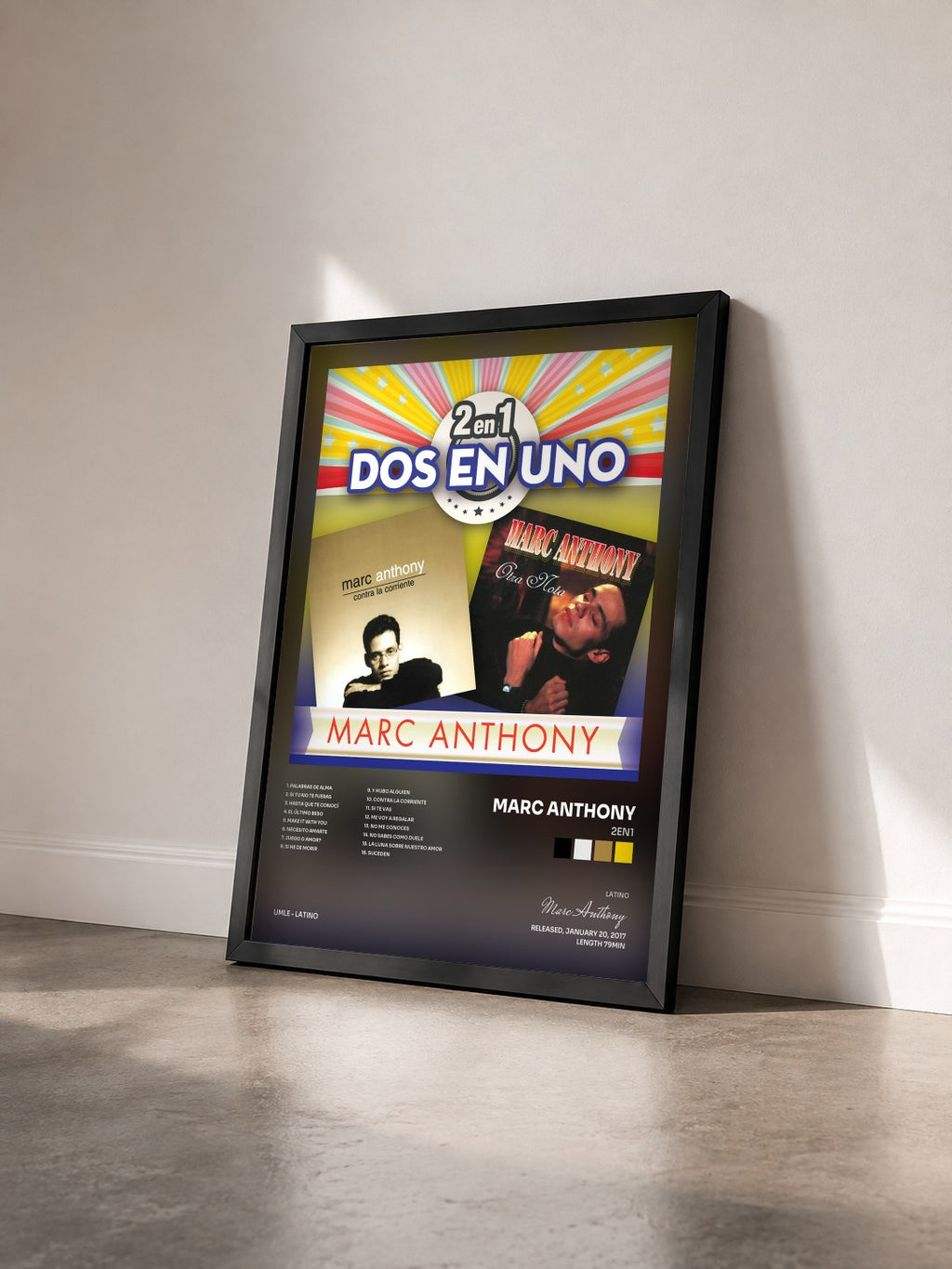 #noir Tableau de l'album 2En1 de Marc Anthony vu de trois quarts, cadre noir