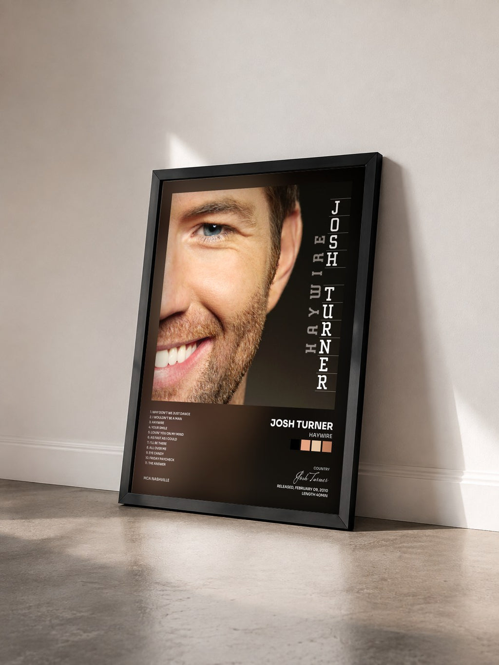 #noir Tableau de l'album Haywire de Josh Turner vu de trois quarts, cadre noir