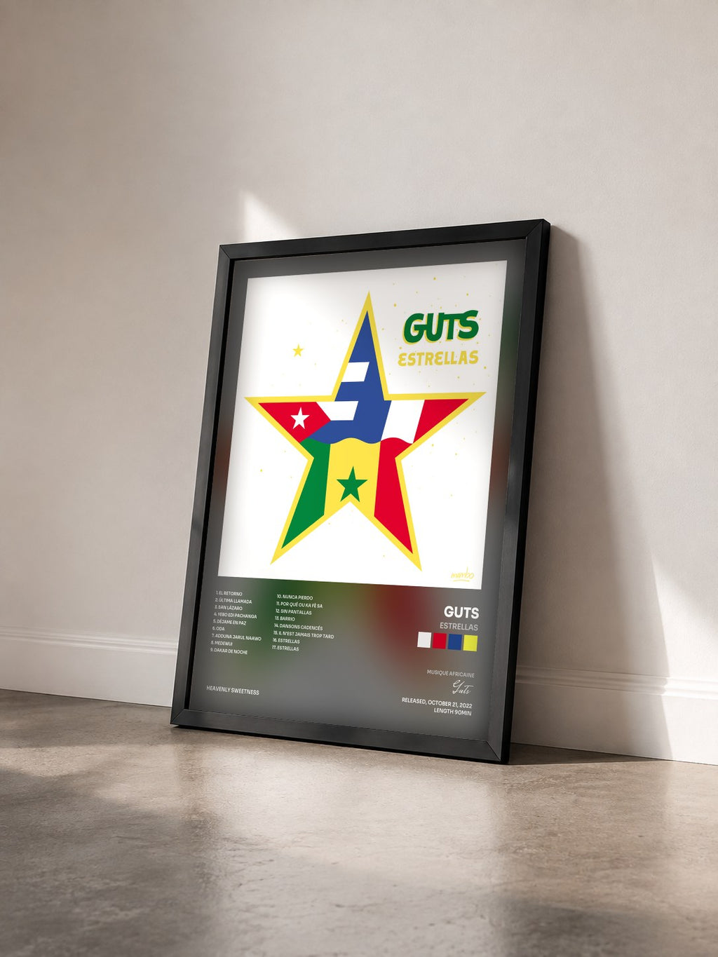 #noir Tableau de l'album Estrellas de Guts vu de trois quarts, cadre noir