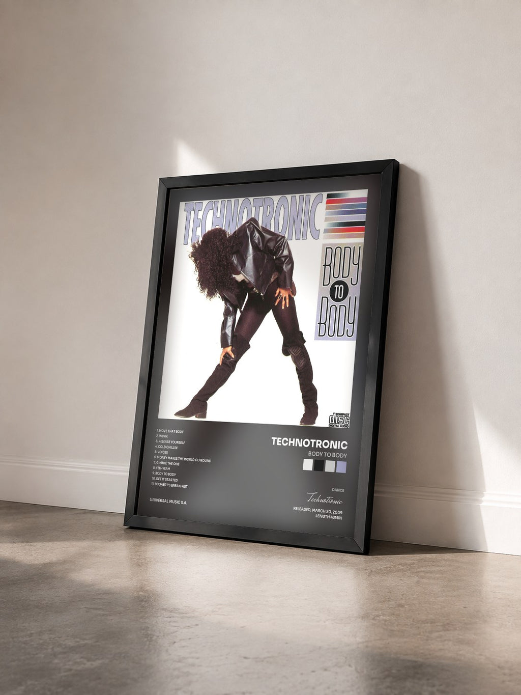 #noir Tableau de l'album Body To Body de Technotronic vu de trois quarts, cadre noir