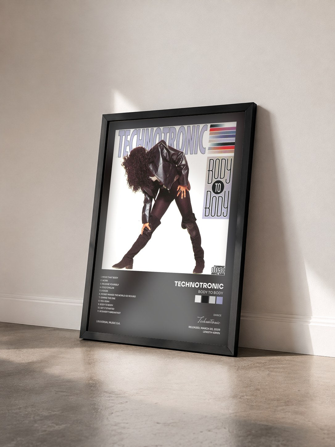 #noir Tableau de l'album Body To Body de Technotronic vu de trois quarts, cadre noir
