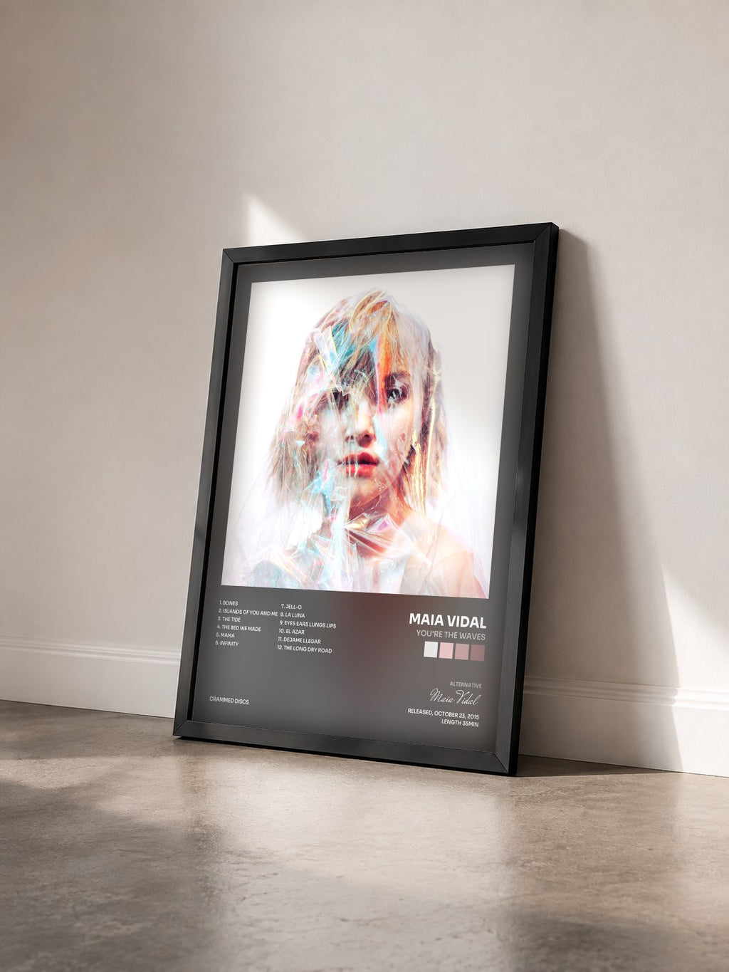 #noir Tableau de l'album You're the Waves de Maia Vidal vu de trois quarts, cadre noir