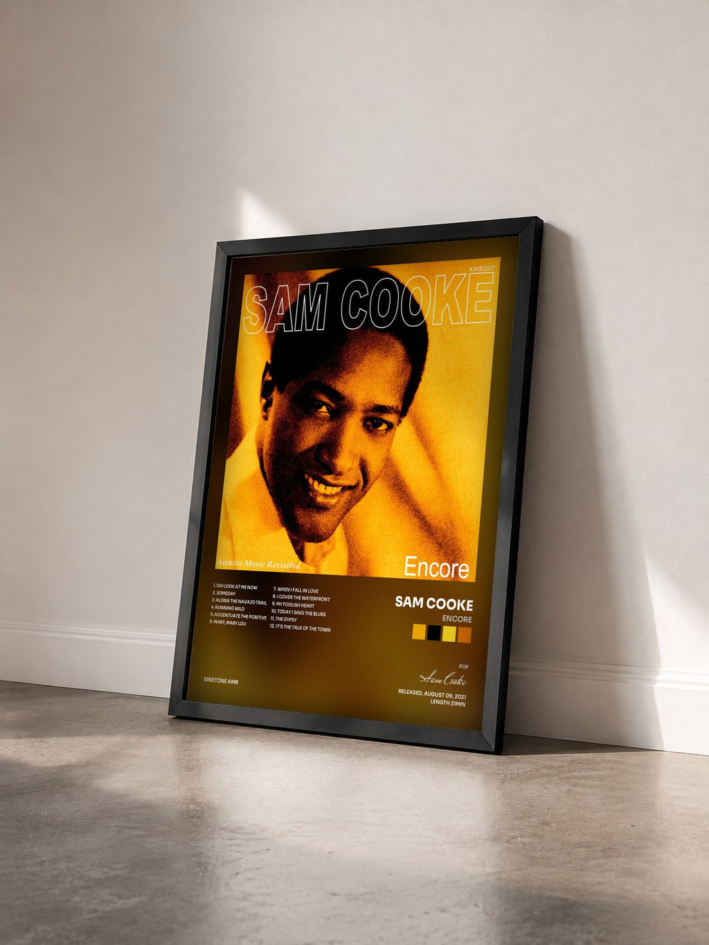 #noir Tableau de l'album Encore de Sam Cooke vu de trois quarts, cadre noir