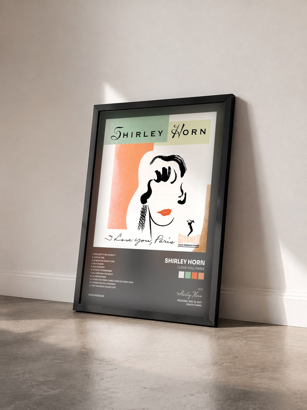 #noir Tableau de l'album I Love You, Paris de Shirley Horn vu de trois quarts, cadre noir