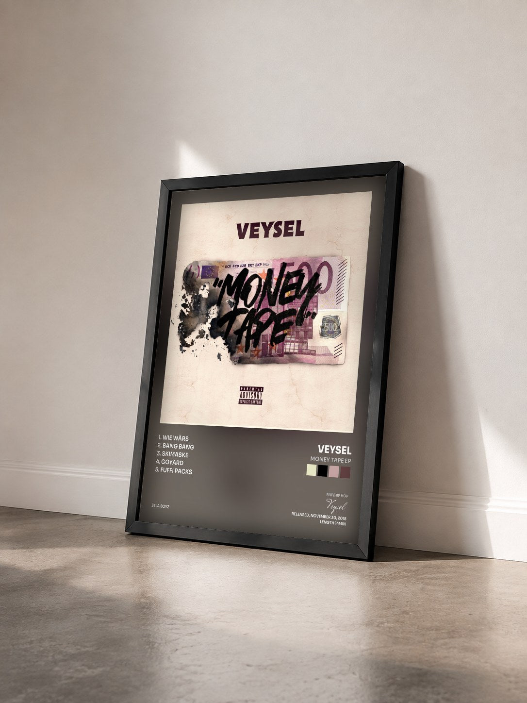 #noir Tableau de l'album Money Tape EP de Veysel vu de trois quarts, cadre noir