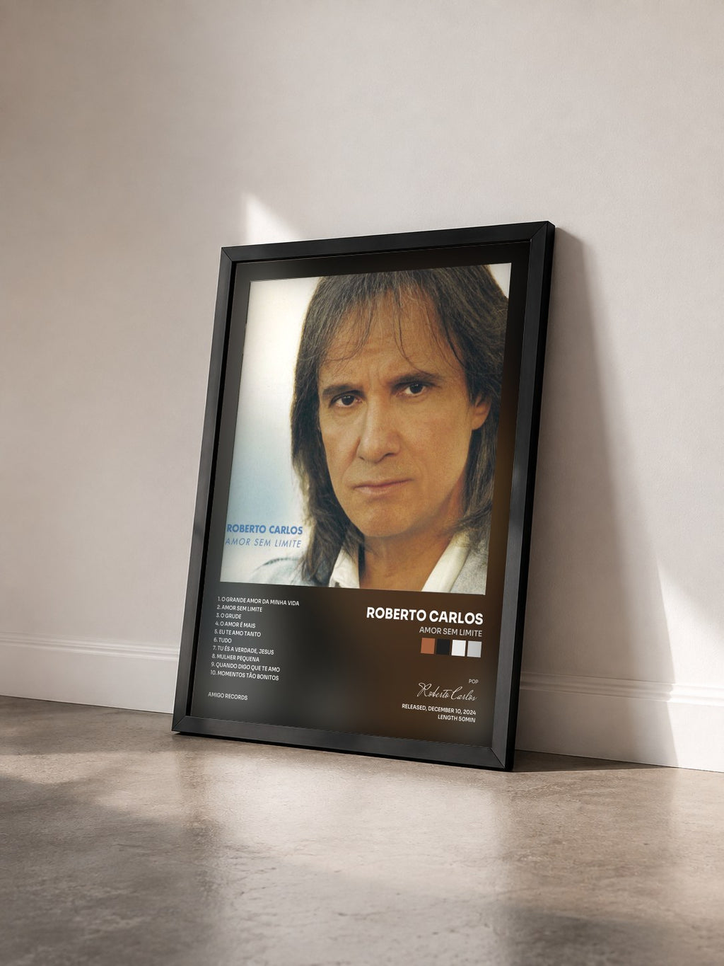 #noir Tableau de l'album Amor Sem Limite de Roberto Carlos vu de trois quarts, cadre noir