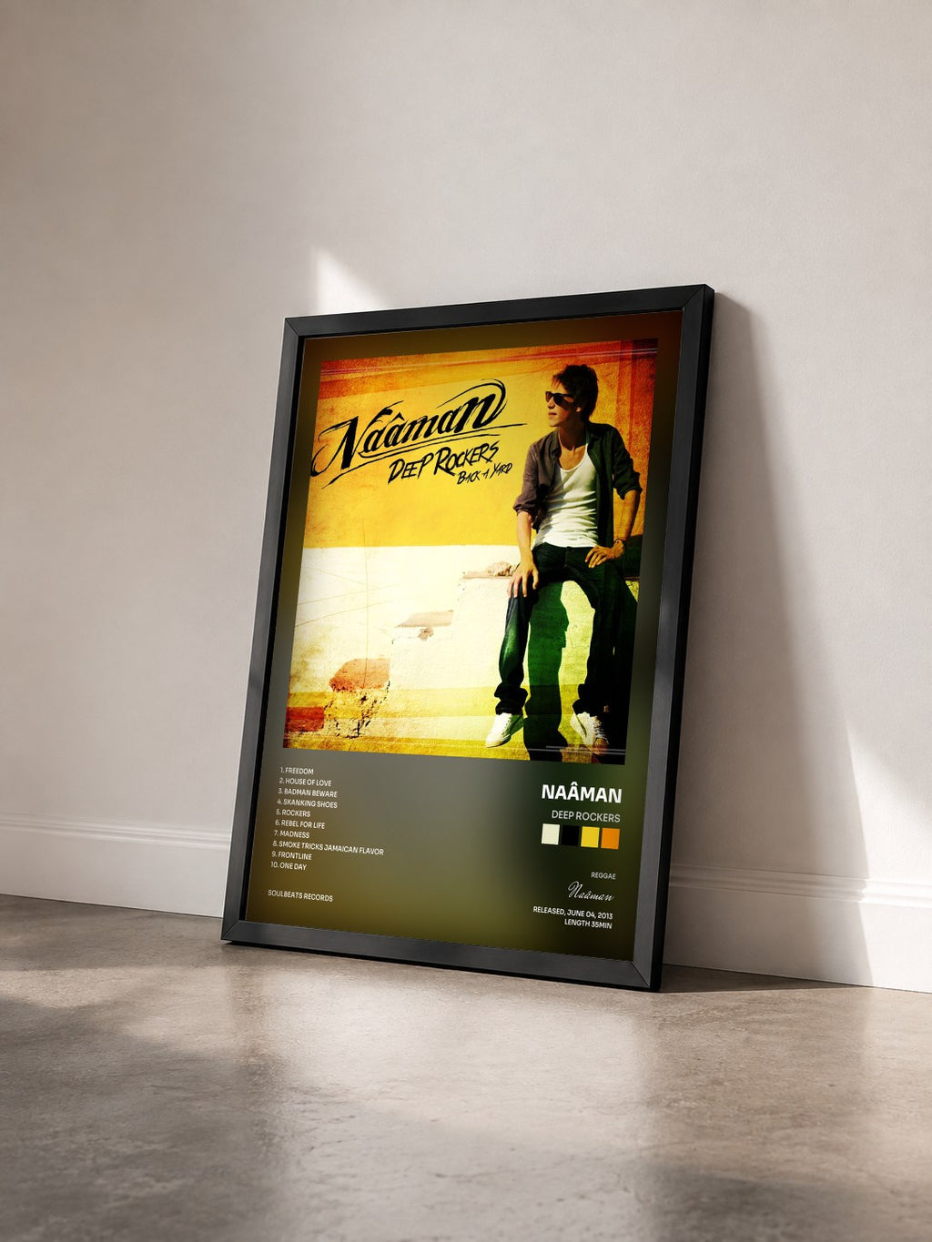 #noir Tableau de l'album Deep Rockers de Naâman vu de trois quarts, cadre noir