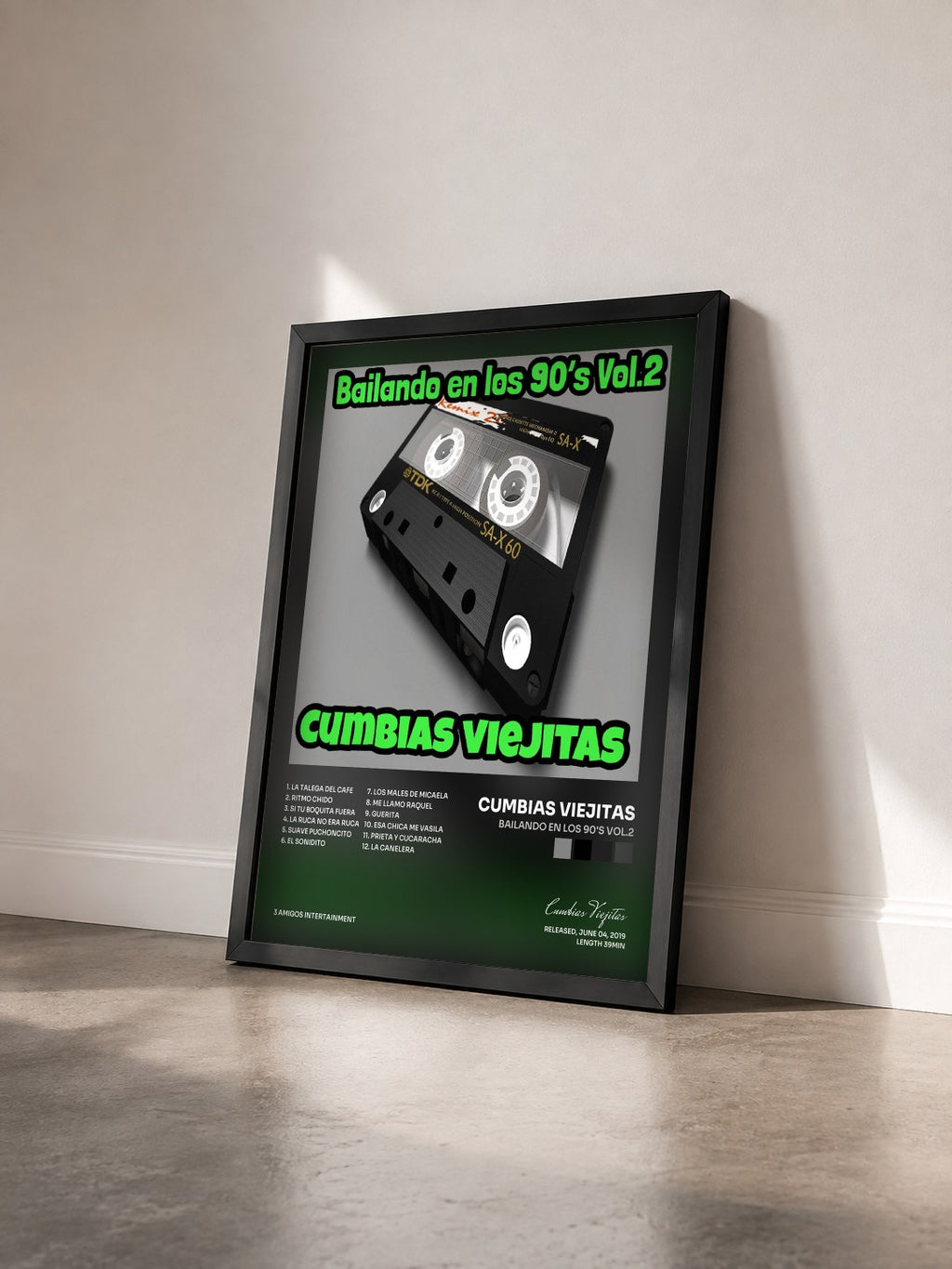 #noir Tableau de l'album Bailando En Los 90's Vol.2 de Cumbias Viejitas vu de trois quarts, cadre noir