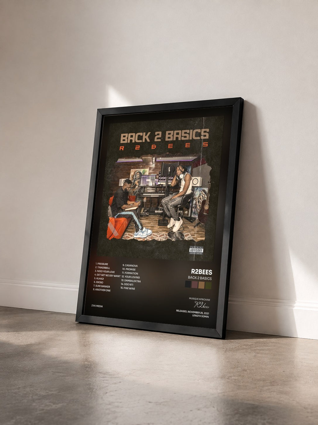 #noir Tableau de l'album Back 2 Basics de R2bees vu de trois quarts, cadre noir