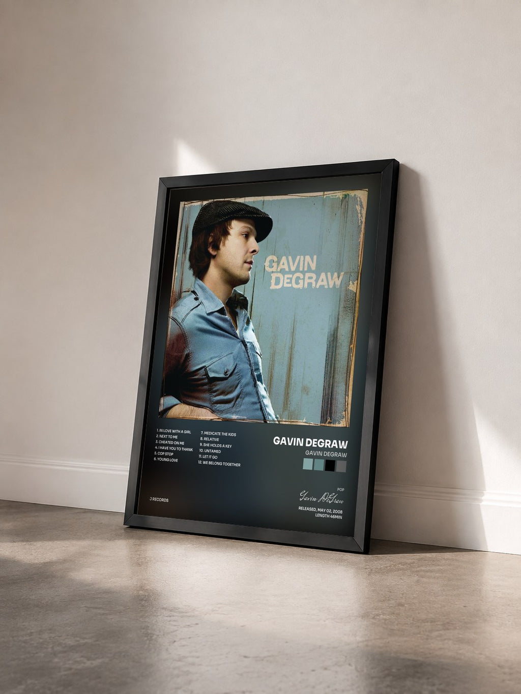 #noir Tableau de l'album Gavin DeGraw de Gavin DeGraw vu de trois quarts, cadre noir