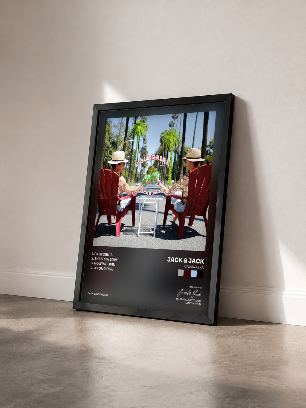 #noir Tableau de l'album Calibraska de Jack & Jack vu de trois quarts, cadre noir