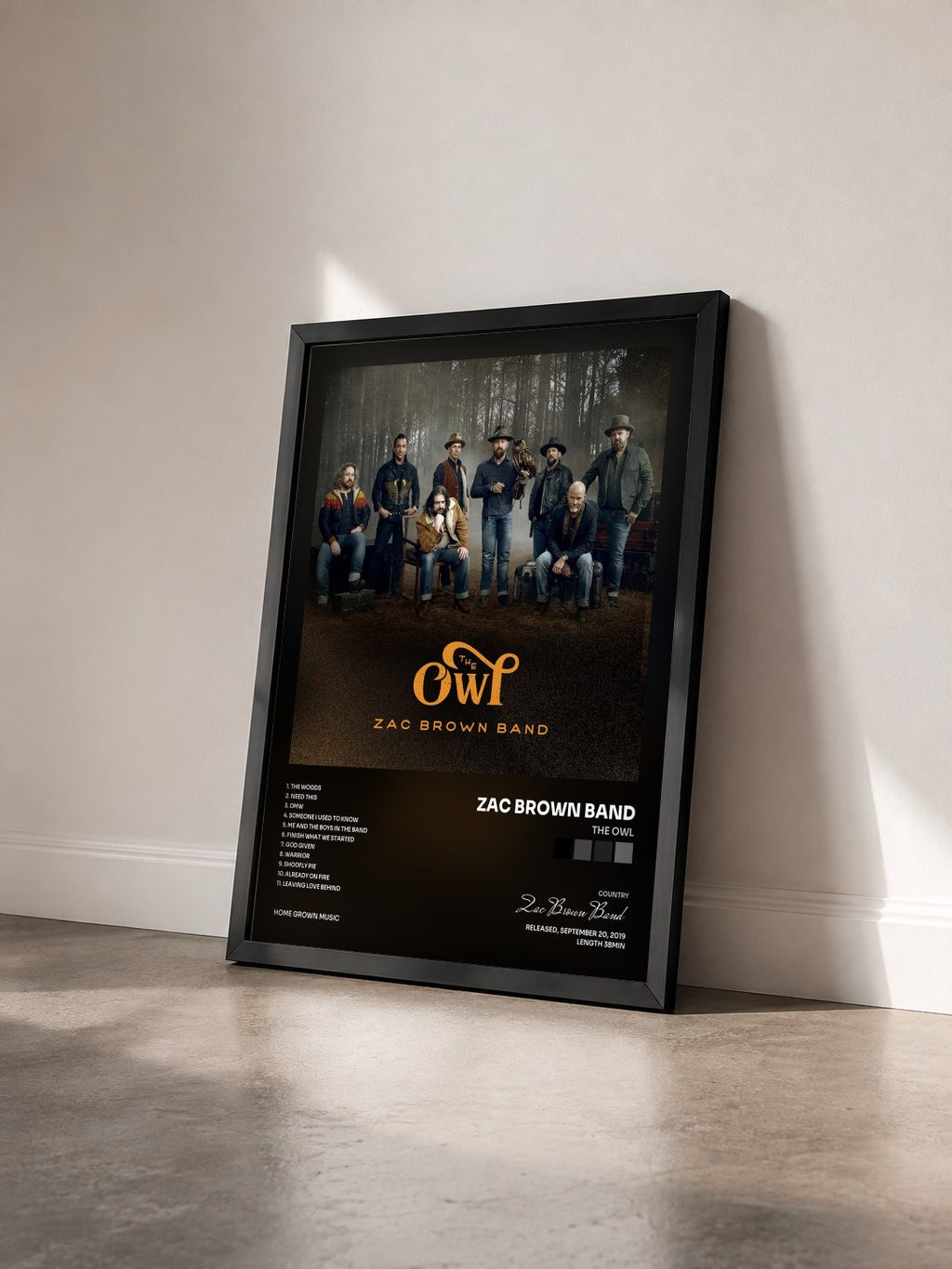 #noir Tableau de l'album The Owl de Zac Brown Band vu de trois quarts, cadre noir