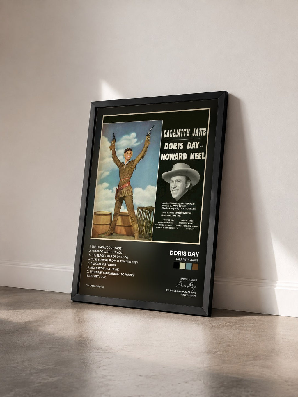 #noir Tableau de l'album Calamity Jane de Doris Day vu de trois quarts, cadre noir