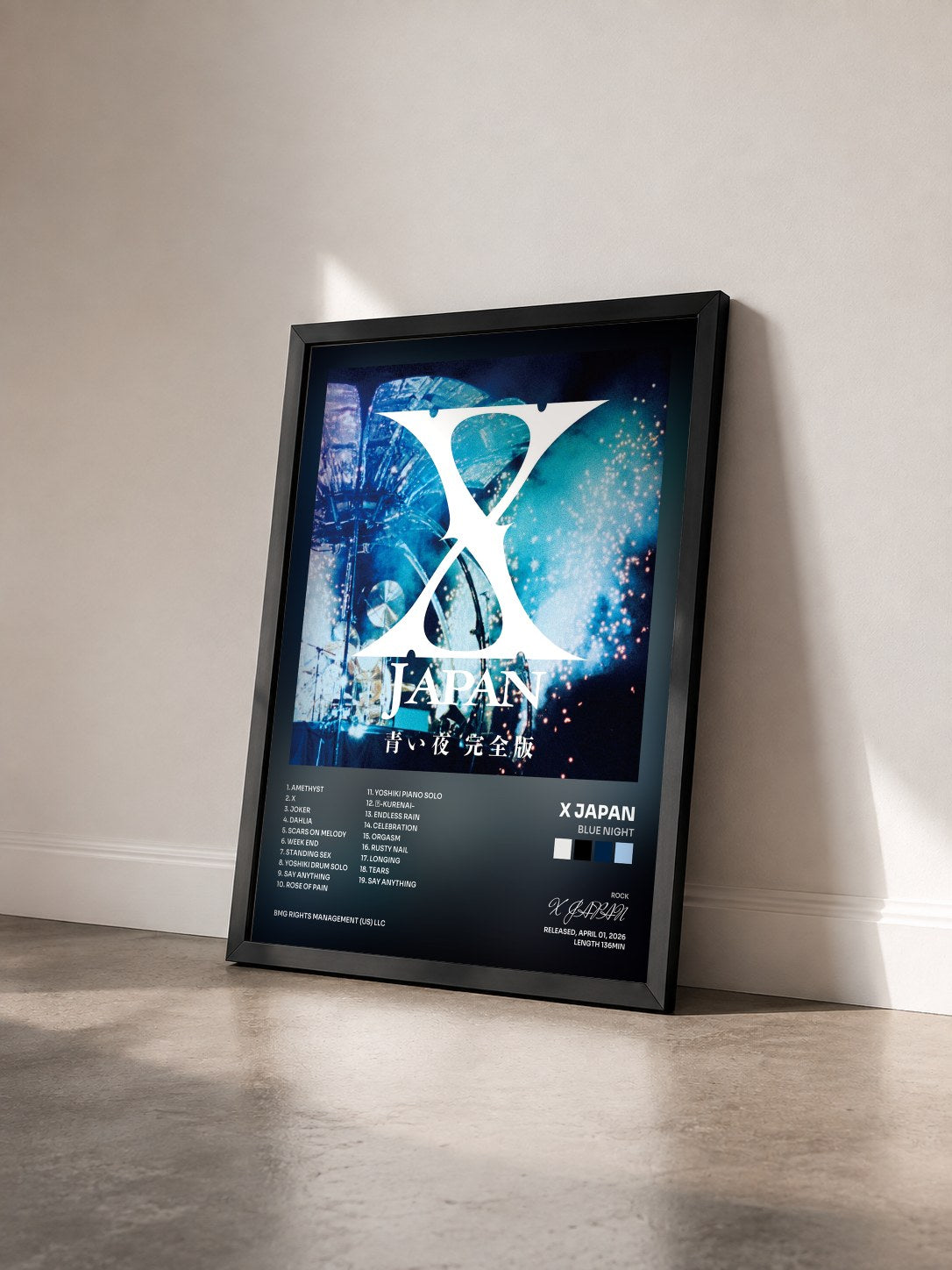 #noir Tableau de l'album Blue Night de X JAPAN vu de trois quarts, cadre noir